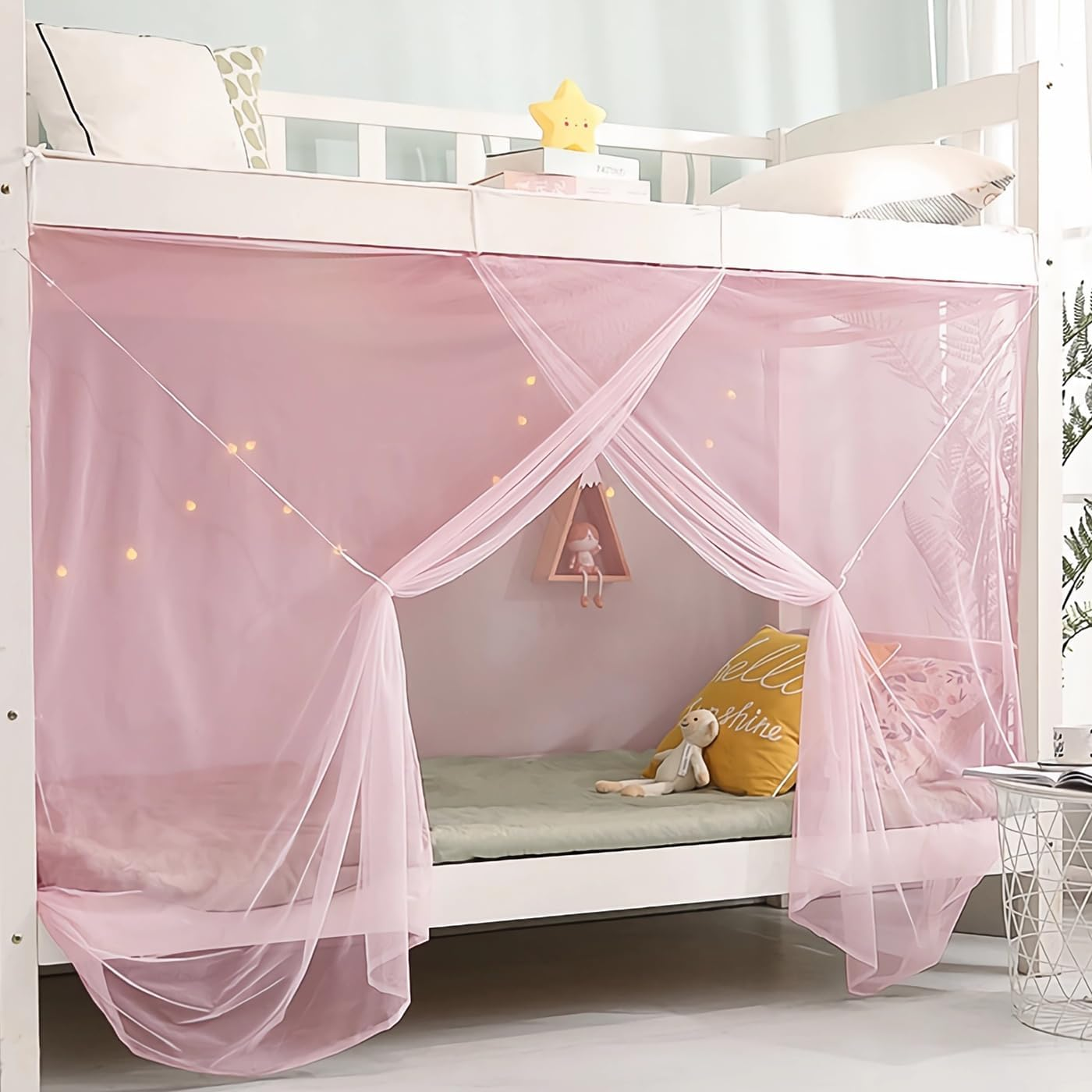 Eimilaly 8 Corner Canopy Curtains for Girls Boys Bed Decor, Dormitory, Loft, 1-1.8M or Outdoor Camping, Suit for 1M Single Door Pink