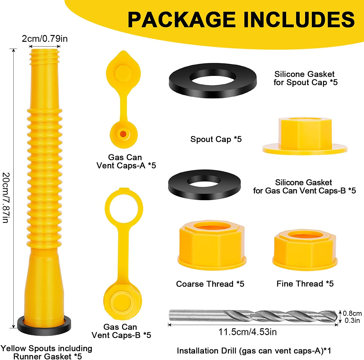 Godboy Gas Can Spout Replacement, Gas Can Nozzle, (5 Kit-Yellow) Flexible Pour Nozzle Suitable for Most 1/2/5/10 Gal Oil Cans, Fuel Can Spout Replacement image number 4