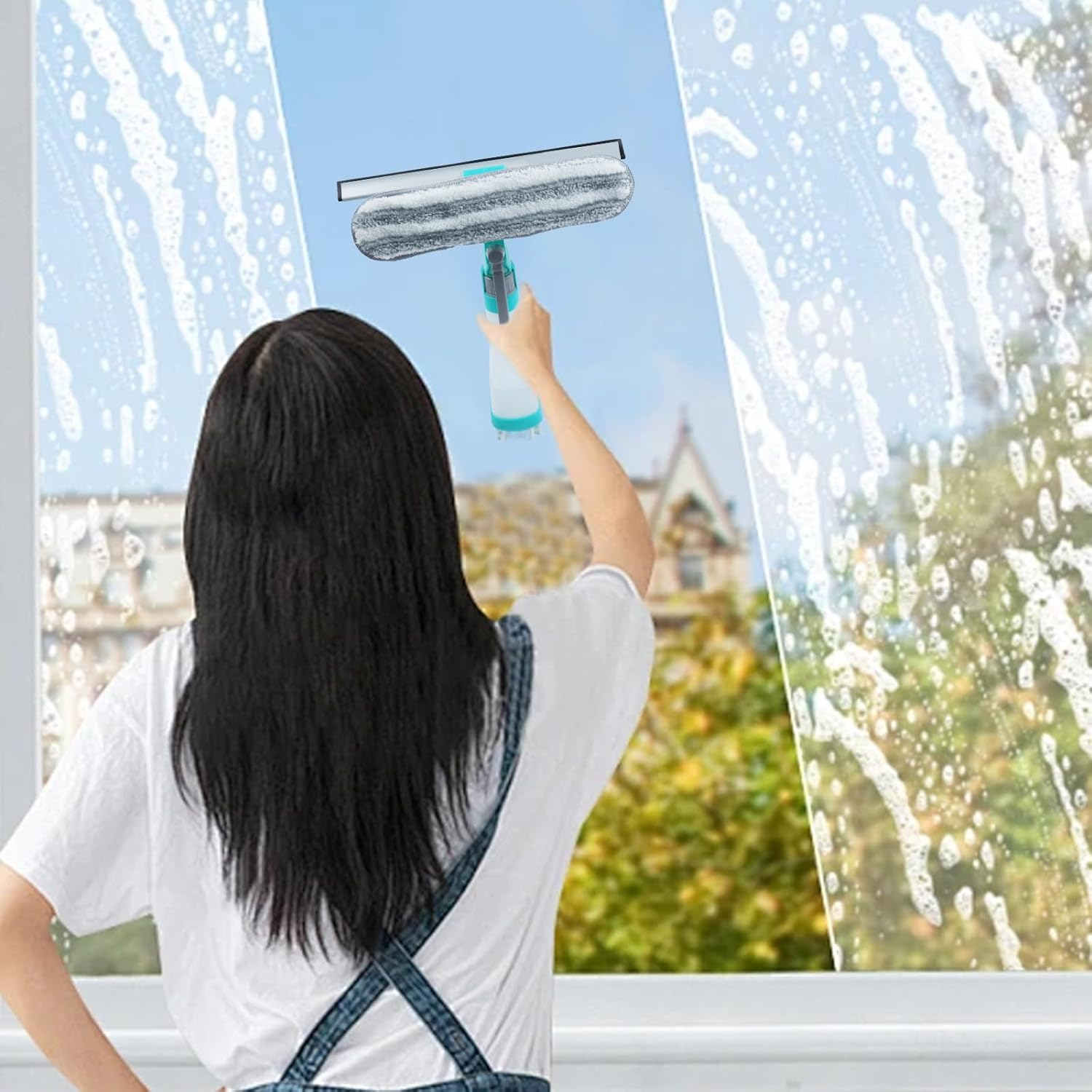 PIWOSGOL Window Cleaner with Spray Bottle, 4 in 1, Removable Window Cleaner, Double Sided Window Cleaning Set, Spray Wiper, Wiper with Spray Function, for Windows, Mirrors, Tiles, Car image number 4