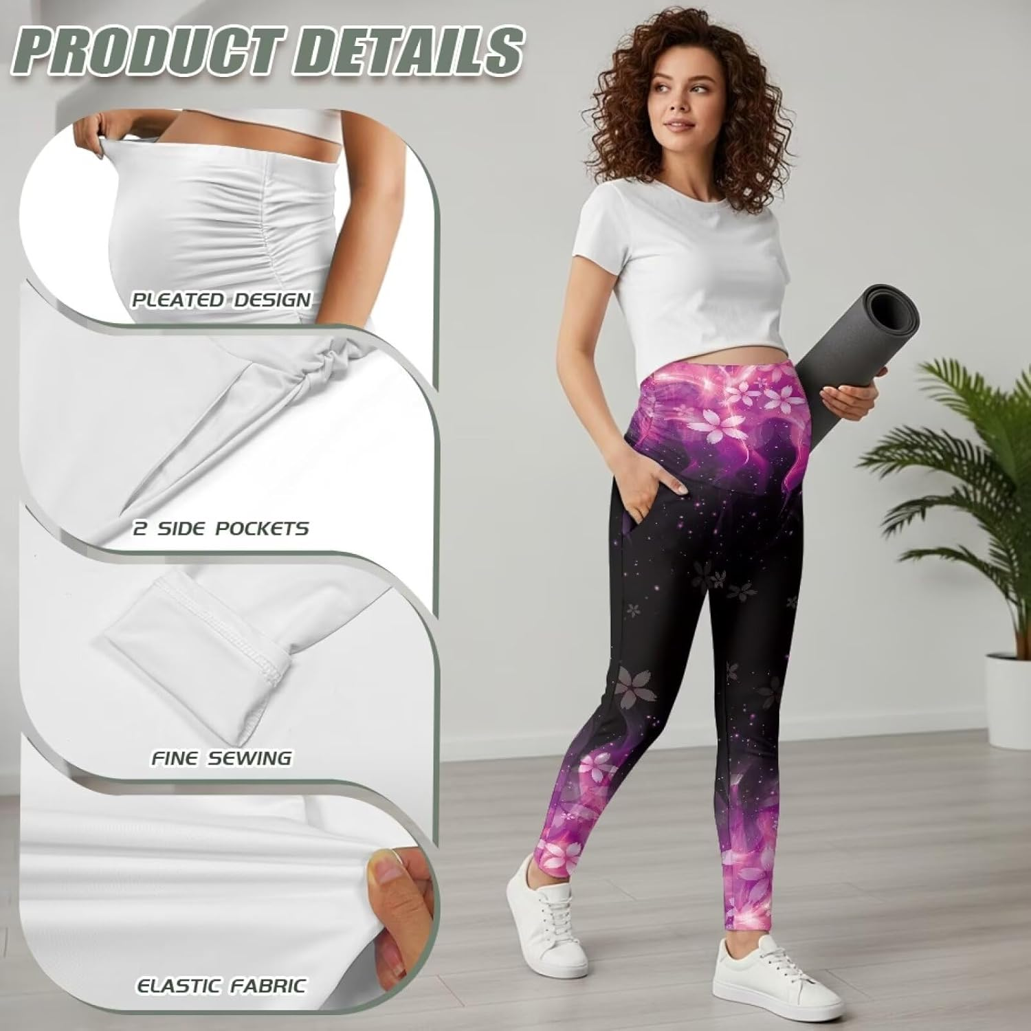 AFPANQZ Maternity Leggings Pregnant Pants over the Belly with Pockets High Waisted Stretch for Workout Tights Yoga Sweatpants image number 2