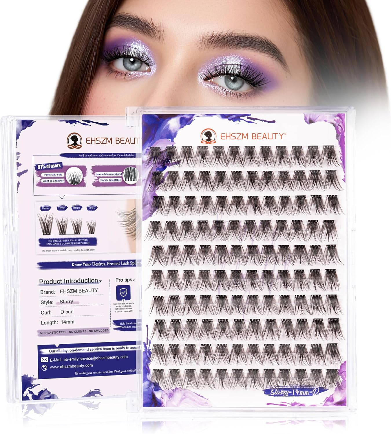 Upgraded,Wispy Lash Clusters 14Mm D Curl Only,Eyelash Clusters Natural,Ultra-Soft Individual Lashes,Empowered by New Softening Factor.No Plastic Feel,New Comfort - Starry Style