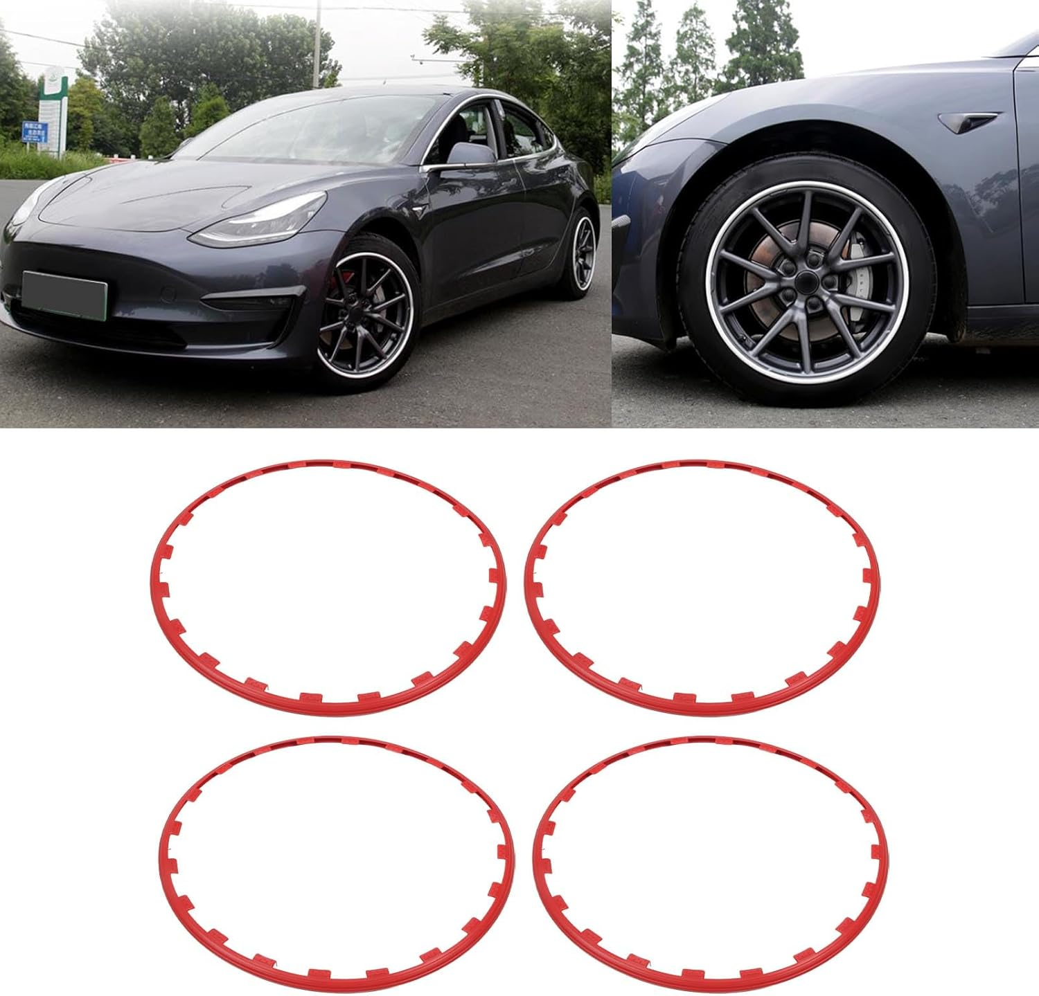 19In Wheel Rim Protector Guard for Tesla Model Y, 4Pcs Car Wheel Cover and Rim Decorative Ring Performance Wheel Protector for Tesla 2021 to 2023 (Red)