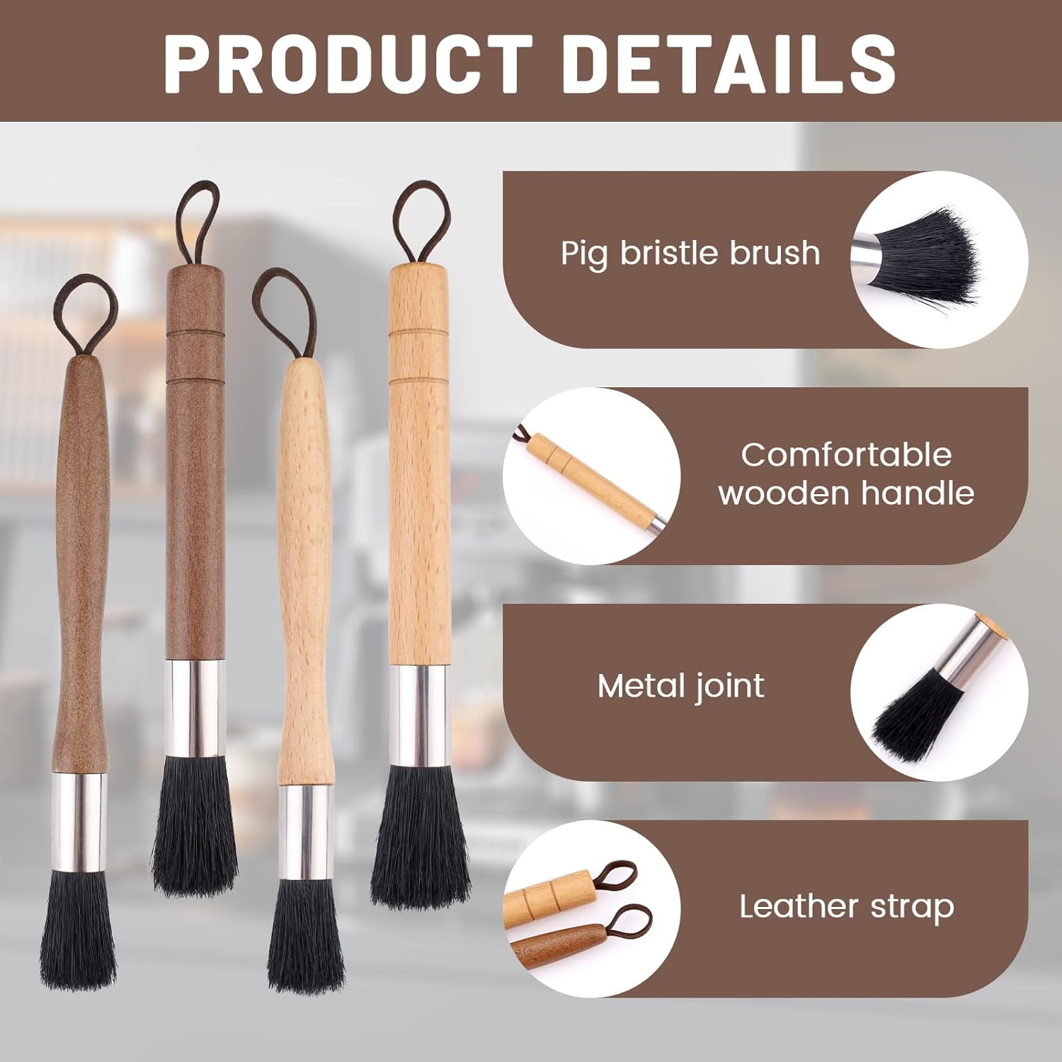 Huakaile 2 Pieces Beige Coffee Grinder Cleaning Brush with Black Boar Bristle, Wood Handle Espresso Machine Cleaning Brush Tool, Barista Accessories Used on Group Heads Kitchen image number 1