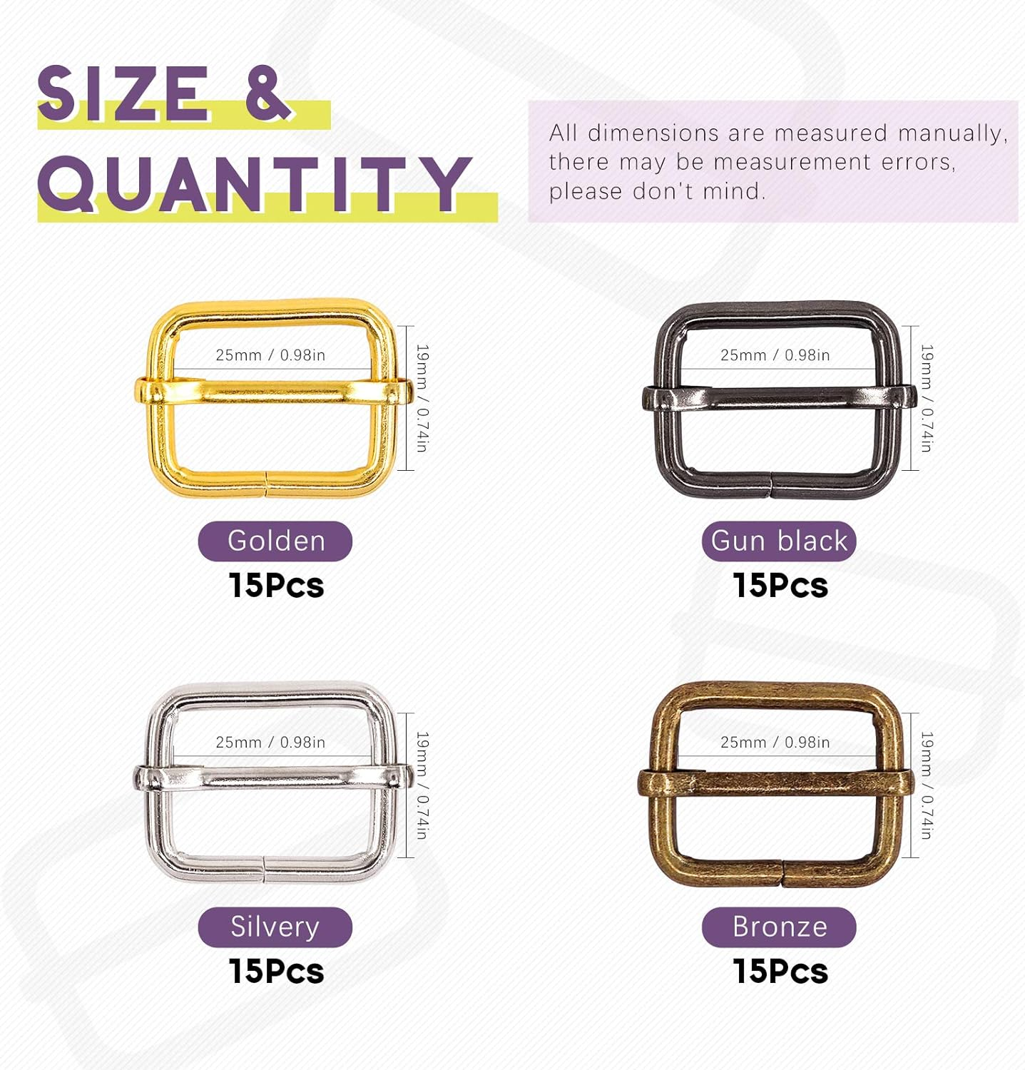 Swpeet 60Pcs Heavy Duty 1 Inch / 25Mm Metal Ring Buckle Webbing Belts image number 2