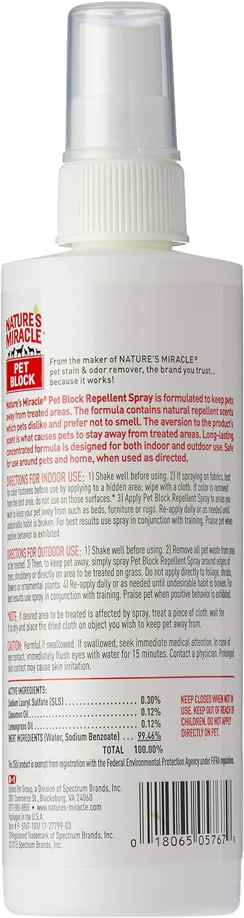 Nature'S Miracle Pet Block Repellent Spray 236Ml image number 1
