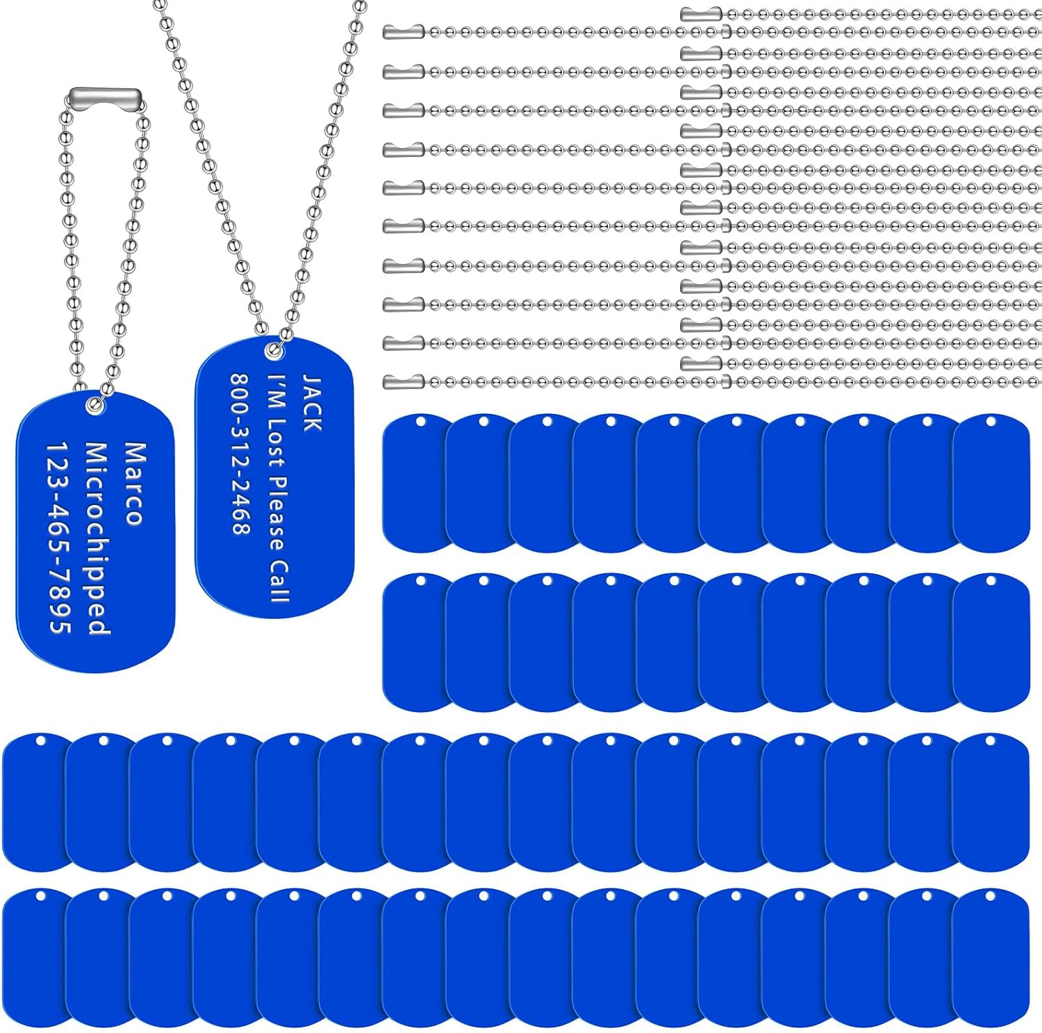 200 Pcs Military Dog Tags Set Including 100 Pcs Aluminum Blank Dog Tags 100 Pcs Ball Steel Chain Rectangle Blank Tag Blanks Metal Stamping Tags for DIY Decorative Craft Pet Dog ID Tags (Black)