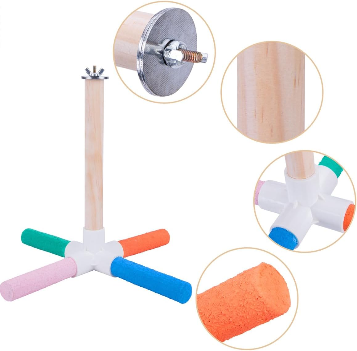 AIMALL Colorful Parrot Perch Stand &ndash; Cross Scrub Grinding Claw Bar for Birds, Easy to Install, Measures 7.09 Inches image number 1