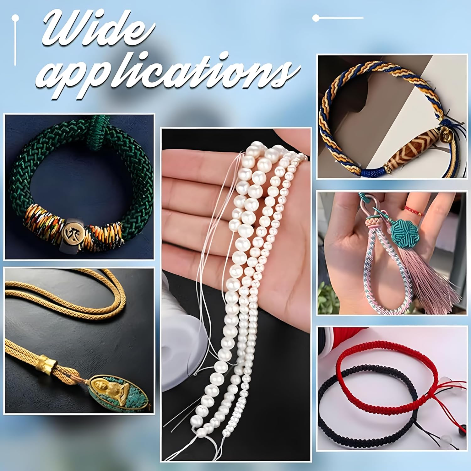 2 Rolls of Nylon Thread Bracelet String, 1.5Mm Nylon Thread String Beading Thread Black White Chinese Knotting Cord for Friendship Bracelet Necklace Jewellery Making DIY Macrame Craft（Black+ White） image number 1