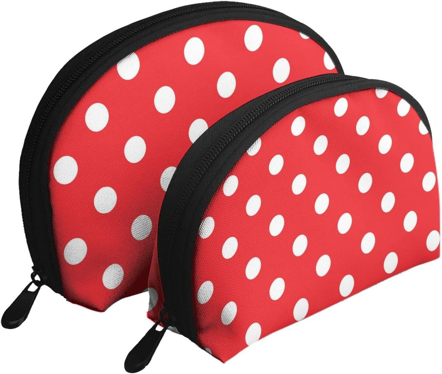 Cozimangoe Coin Pouch Makeup Bags Set, 2 Piece Shell Shape Cosmetic Bag with Pockets for Daily Travel Handbag Lipstick Keys Toiletry, Personalized Print White Polka Dots on Red image number 3