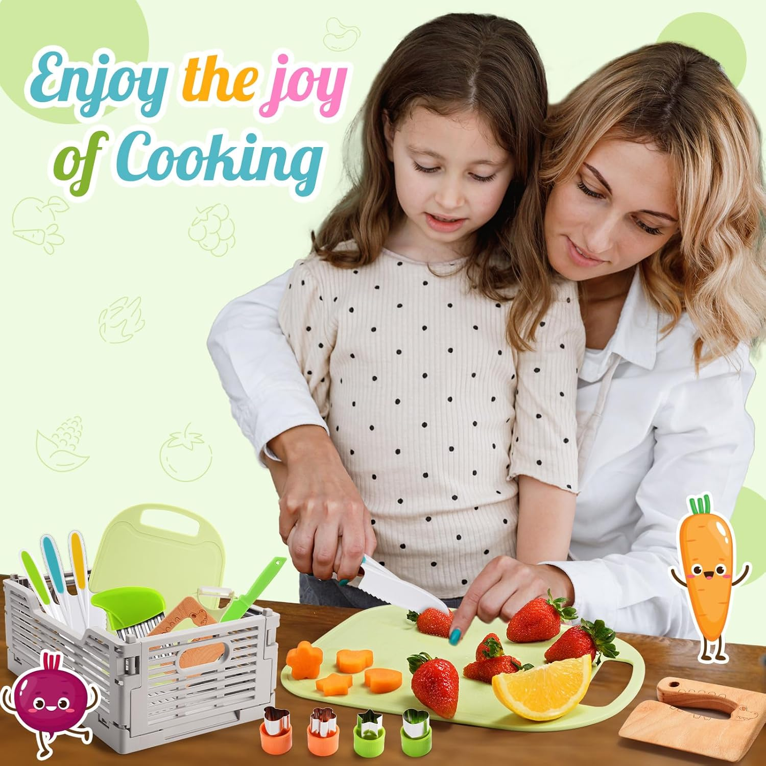 Kids Knife Set for Kids, Vingtank Real Cooking Toys for 3 4 5 6 7 Year Old Girl Boy Gifts Montessori Kitchen Tools for Toddlers Girls Toys Age 3-5 4-6 Cutting Board Safe Knives Birthday Gift Green