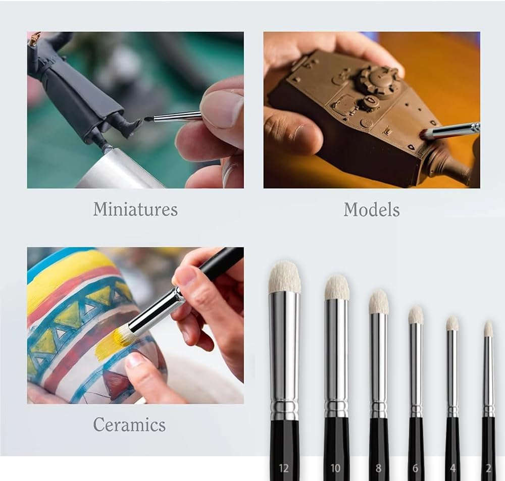 Professional Dry Brush Miniature Painting Set,6 Sizes High-Quality Goat Hair Brushes for Tabletop,Acrylic, Oil & Watercolor - Perfect for Beginners & Artists image number 2
