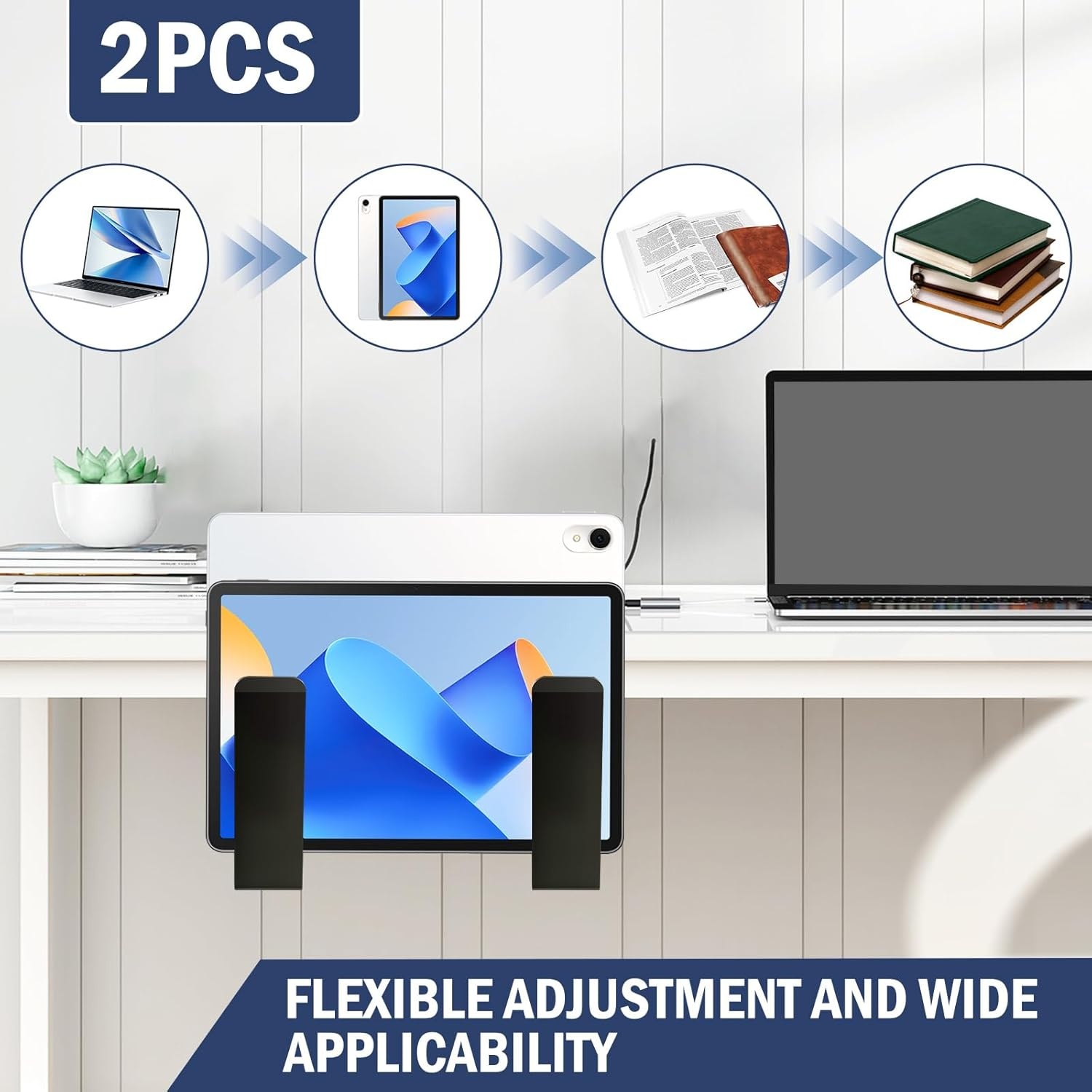 Firm Hanging Desk Side Laptop Mount, Metal Desk Side Storage Organizer, No Punch under Desk Laptop Holder Clamp for Office School Home image number 2