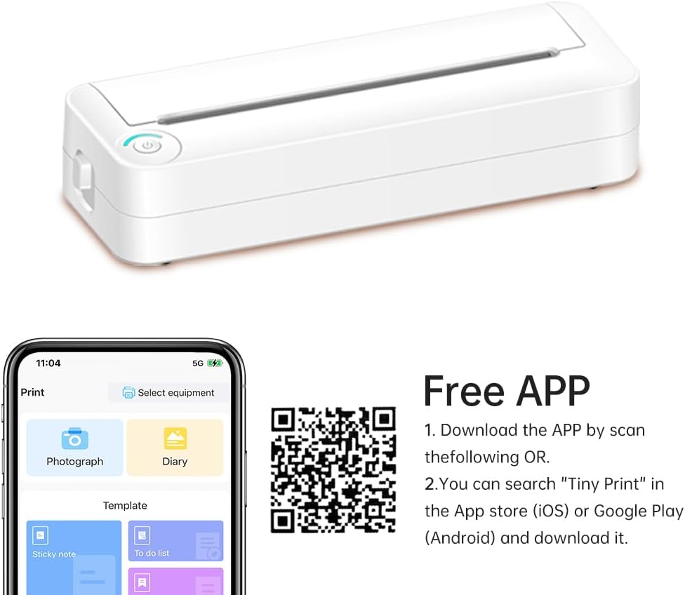 A4 Portable Paper Printer Thermal Printing Wireless BT Connect Compatible with Ios and Android Mobile Photo Printer Support 210Mm Wide for Outdoor Travel Home Office Printing Sketches Reports White image number 6