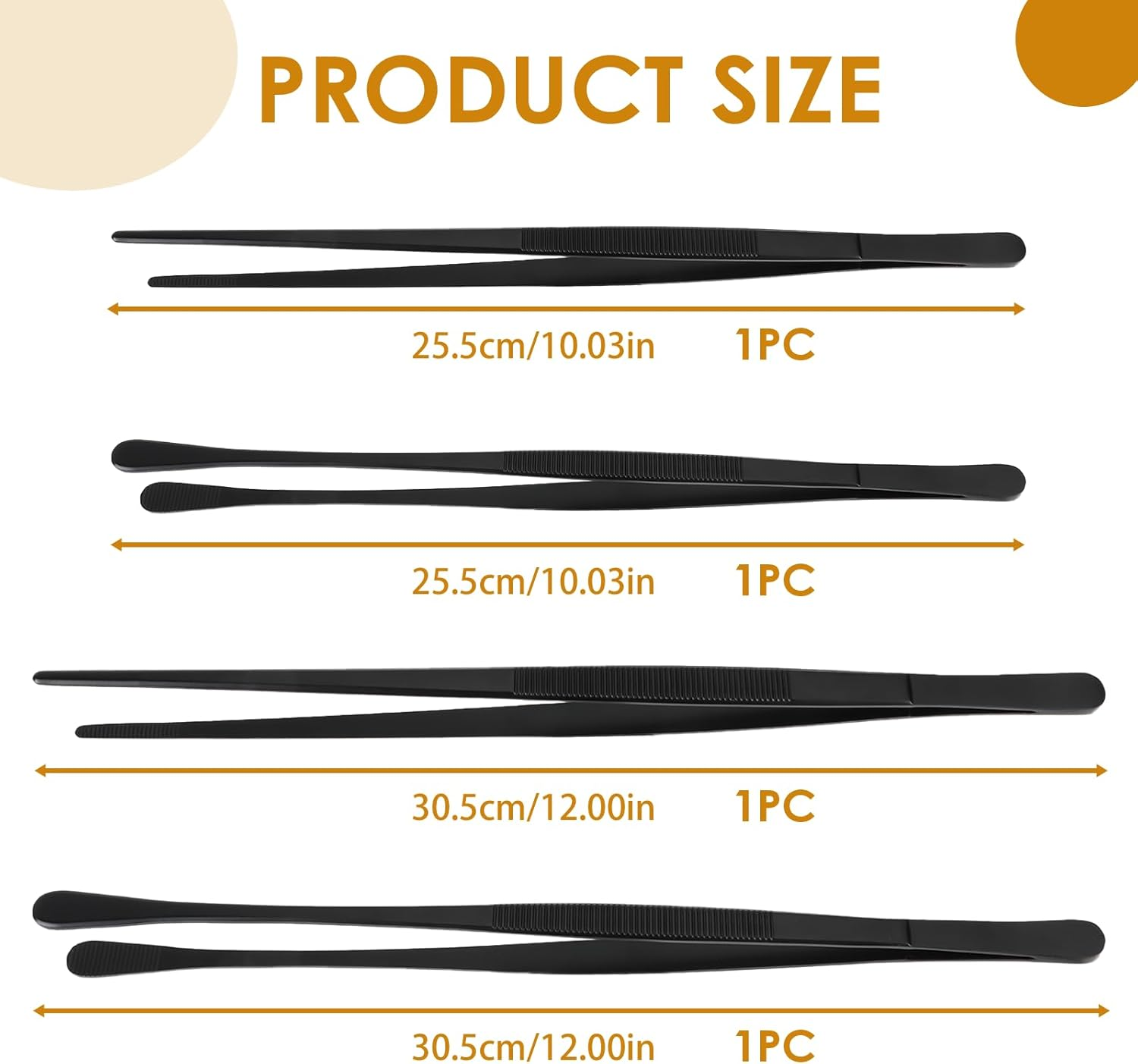 AIAOO 4-Pack Kitchen Tweezers Tongs, Black Stainless Steel Cooking Tweezers - 30Cm Straight/Round & 25Cm Straight/Round Heads, Non-Slip for BBQ, Culinary Use, Kitchen Tools & Gadgets image number 5