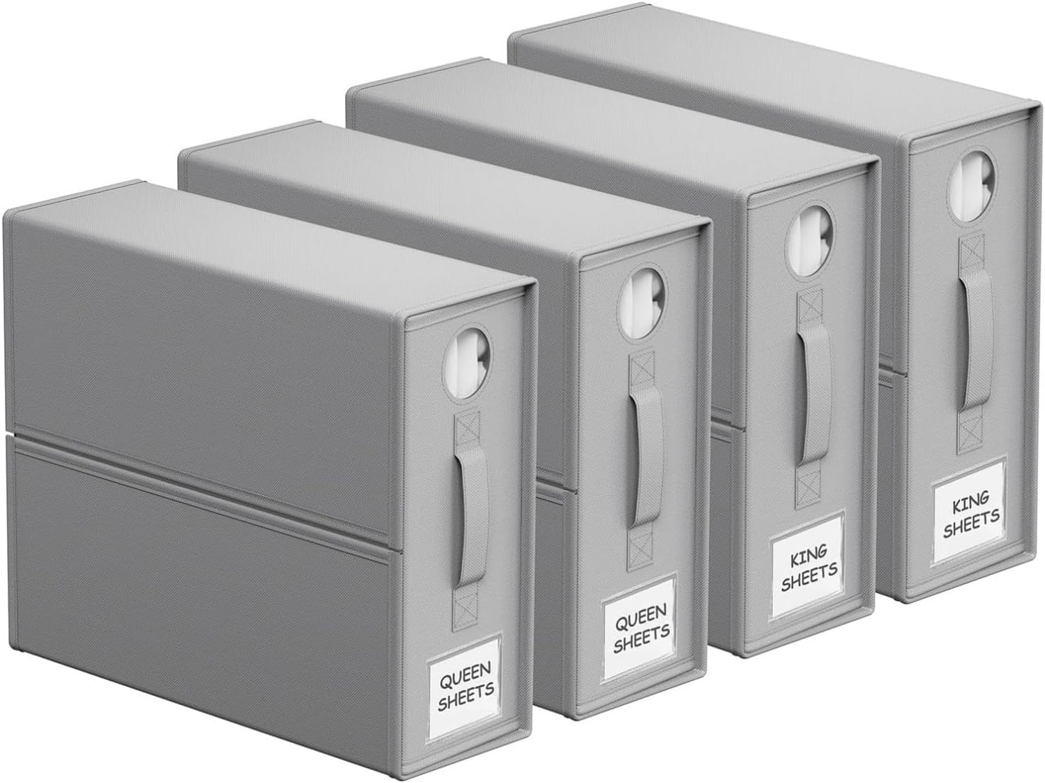 BDZBREN Bed Sheet Organizers and Storage, Foldable Organizer for Linen Closet, Sheets Set Folder Keeper with Window XL (Queen & King Size) Organizing Bedding Container (4 Pcs, Black)