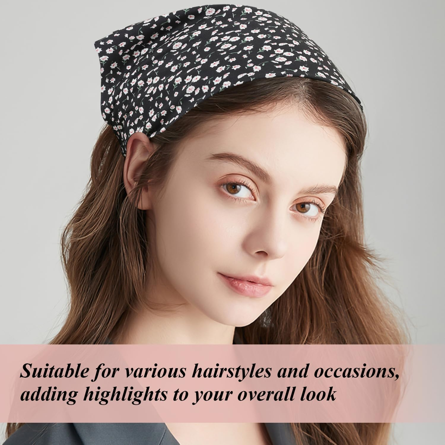 4 Floral Elastic Hair Bands, Headscarves with Elastic Band in Bohemian Style, Thin Floral Triangular Scarves, Daily Small Fresh Hair Accessories. image number 1