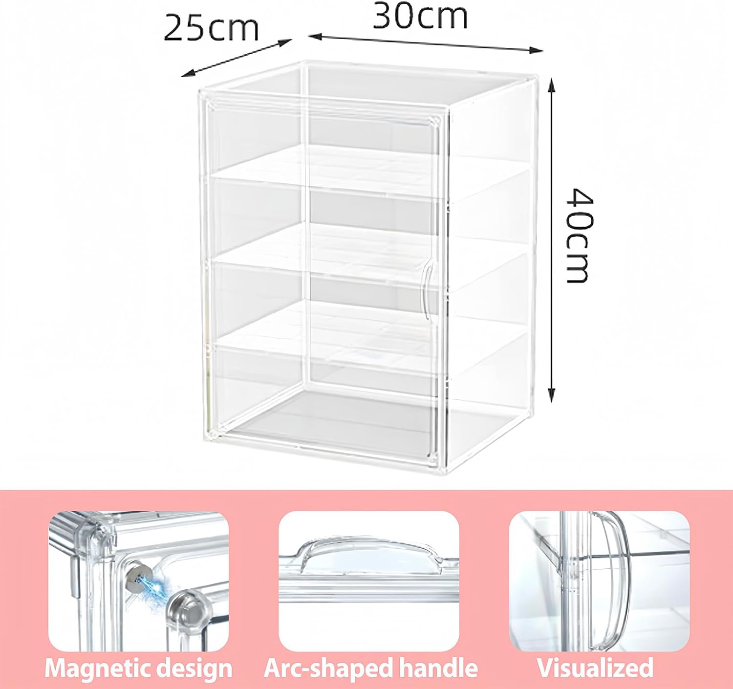 4-Tier Acrylic Pastry Display Case (40X30X25 Cm) - Adjustable Clear Bread Box with Magnetic Door, Large Capacity Bakery Storage for Kitchen Counter, Holds Breads, Muffins, Cookies, Donuts image number 4