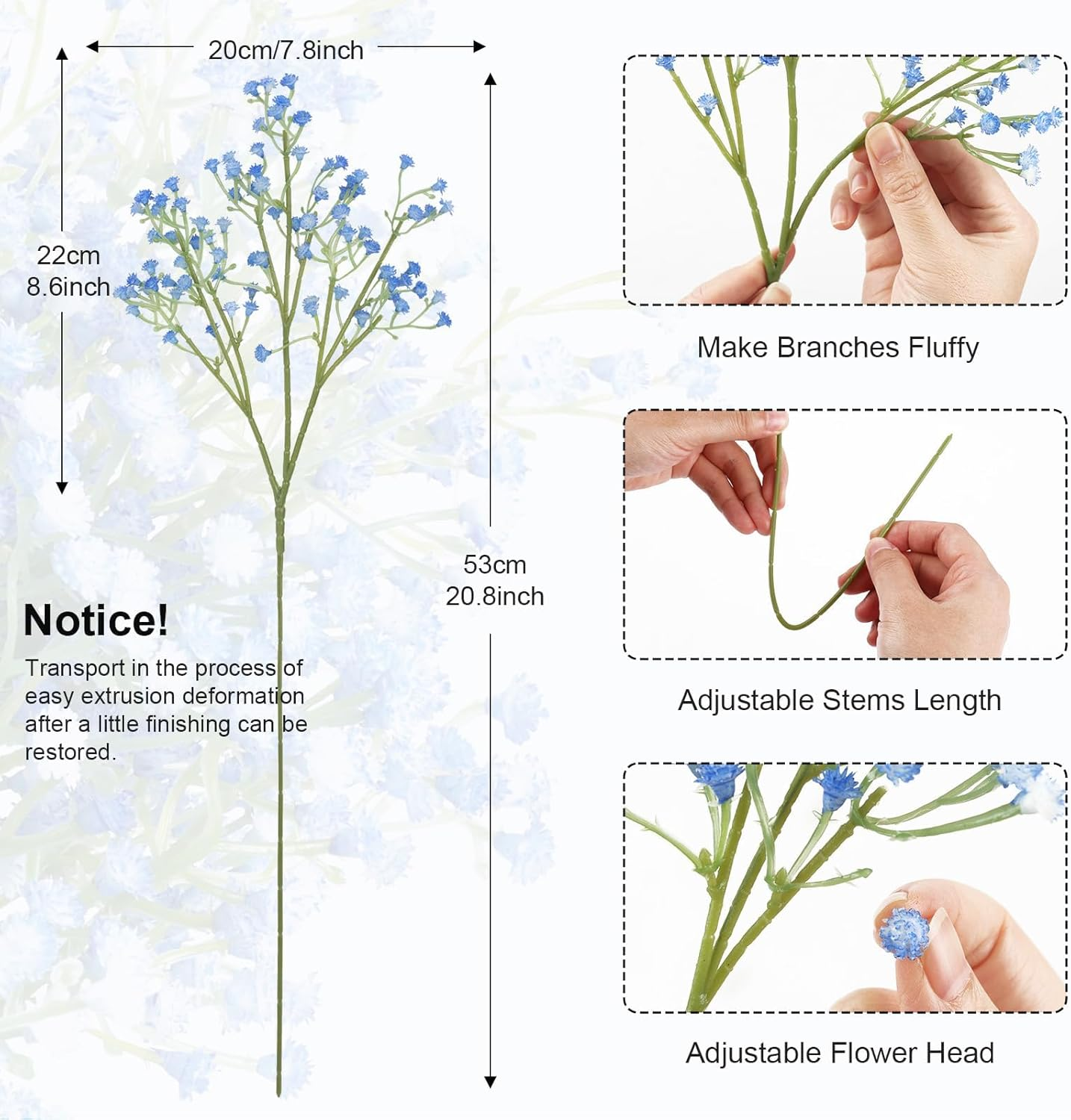 10Pcs Artificial Breath Flowers Fake Real Touch Flowers for Wedding DIY Wreath Table Centerpieces Floral Arrangement Home Decor(White&Blue) image number 4