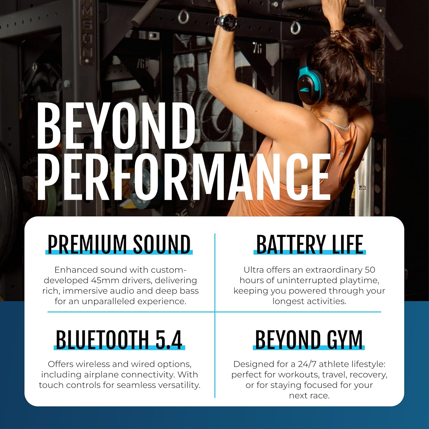 H2O Audio RIPT Ultra Over-The-Ear Sport Headphones &ndash; 100% Sweatproof with Active Noise Cancellation, 50H Battery, Interchangeable Washable Cushions, Bluetooth, Mic, and Travel Case image number 3