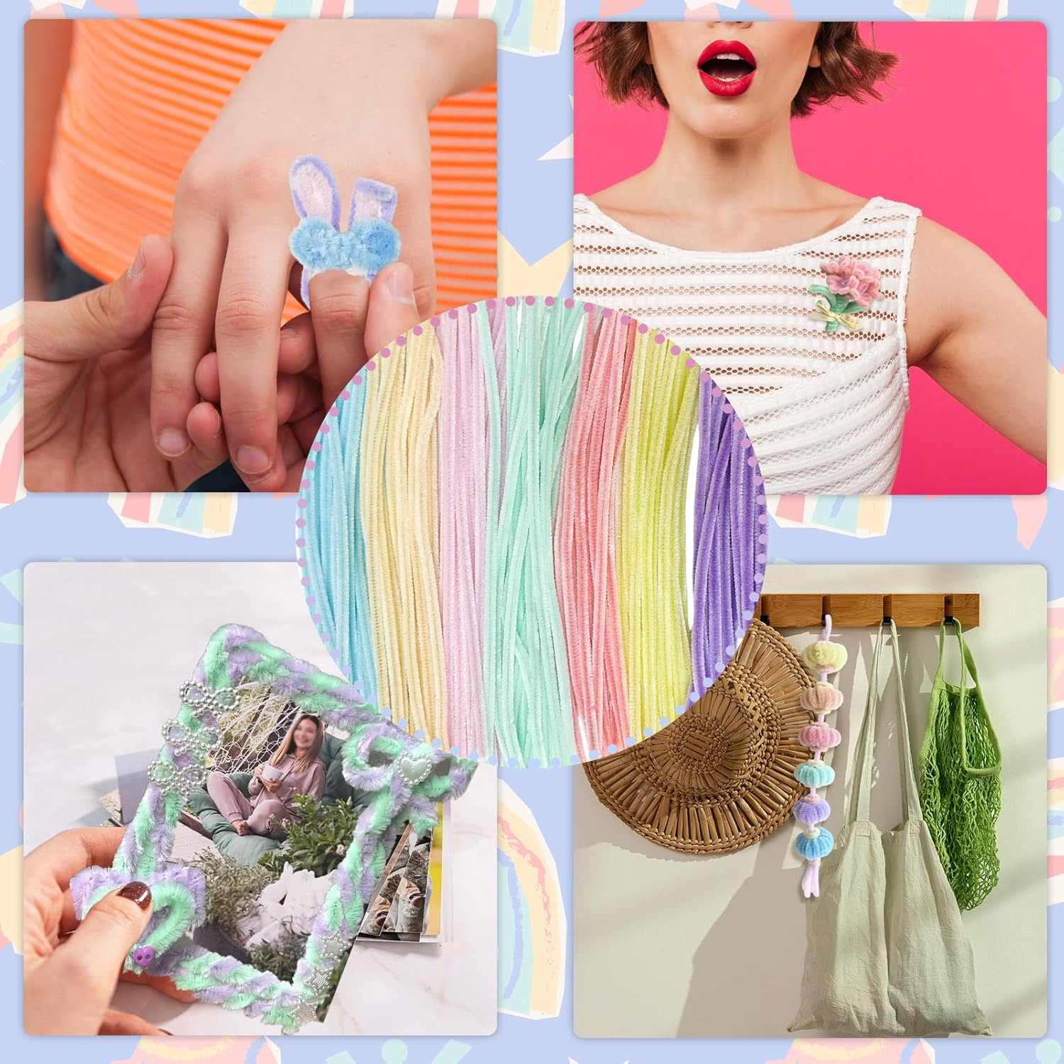 Pipe Cleaners Set, 100 PCS Macaron Colors Fuzzy Sticks Pipe Cleaners for DIY Arts Crafts Project (7 Mixed Colors) image number 5