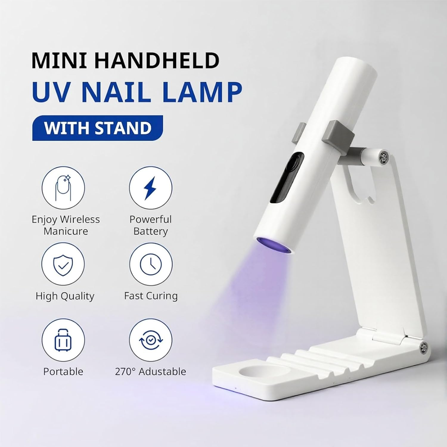 UOEPOWA Handheld UV Light for Gel Nails with Stand, Rechargeable Mini Portable Cordless Nail Lamp with LCD Display, Eye-Protective Cover, Flash Curing for Glue image number 3