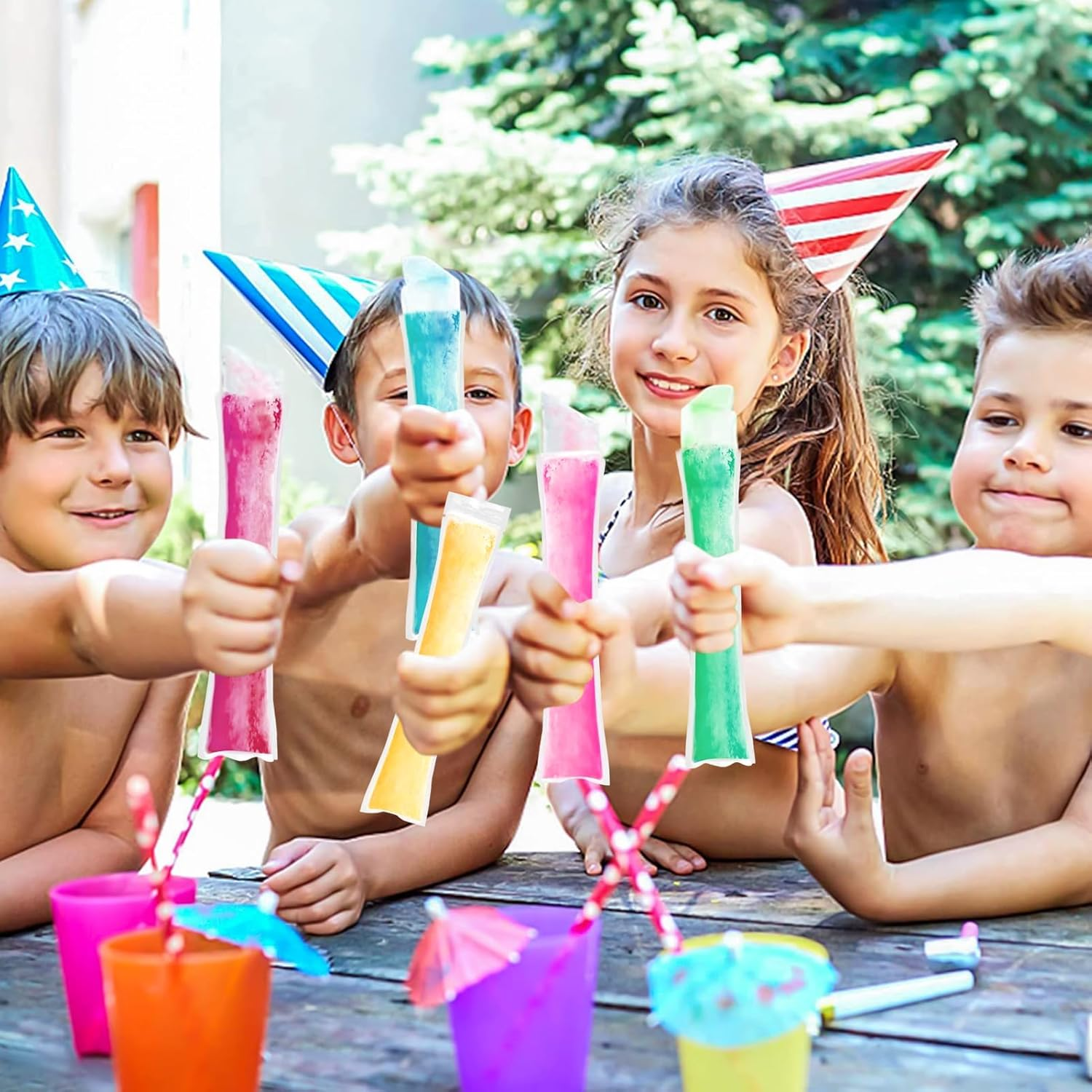 Pack of 200 Water Ice Bags with Funnel, Bpa-Free Ice Moulds for DIY Ice Lollies, Yogurt, Juice & Smoothies, Ice Pop Bags - Disposable Popsicle Bags for Homemade Water Ice Cream image number 2