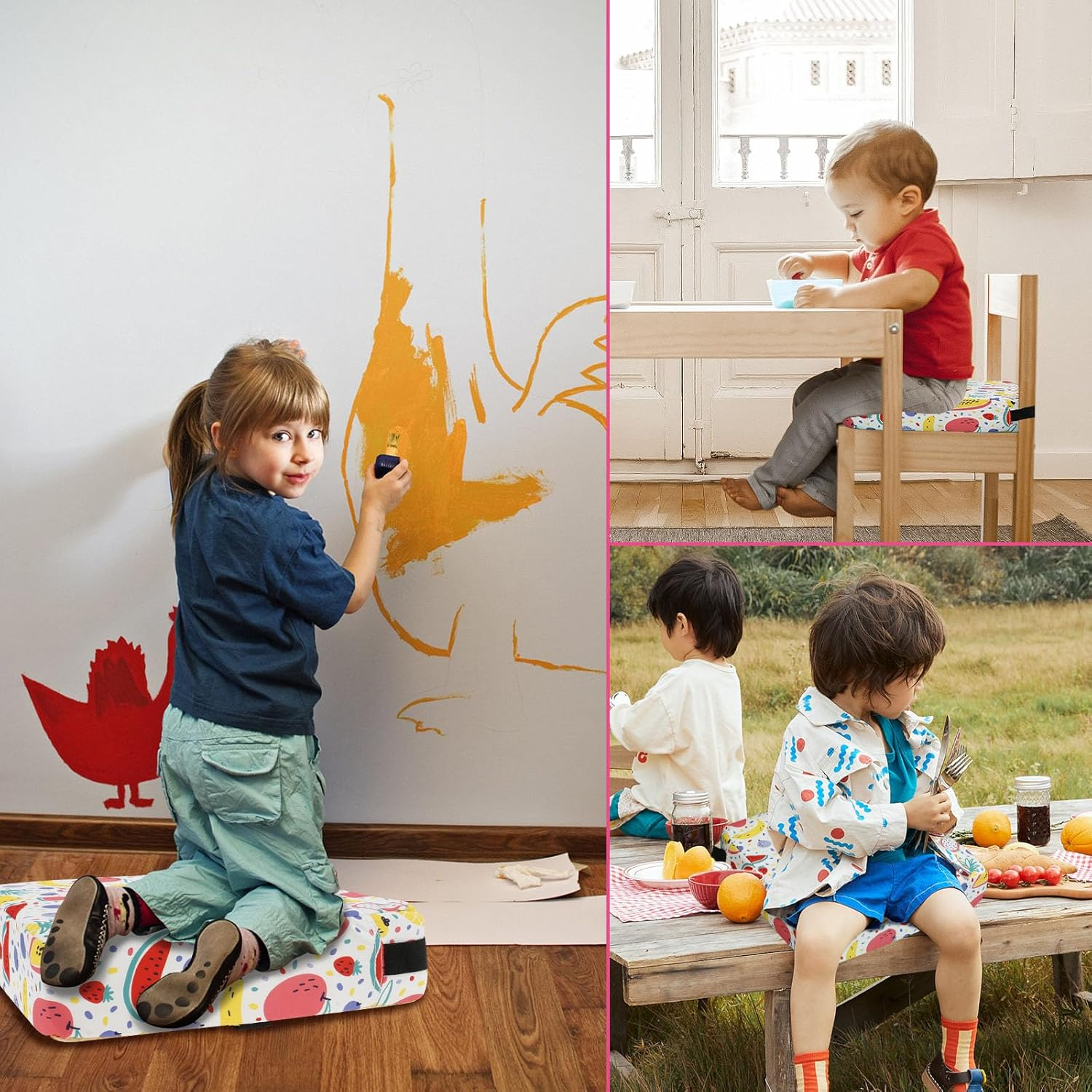 Toddler Booster Seat Booster Seat for Dining Table Portable High Chair Cushion Soft Breathable Booster Seat Pad with Safety Buckles Non-Slip Bottom Booster Chair Cushion for Toddlers Eating (Shape 1) image number 6