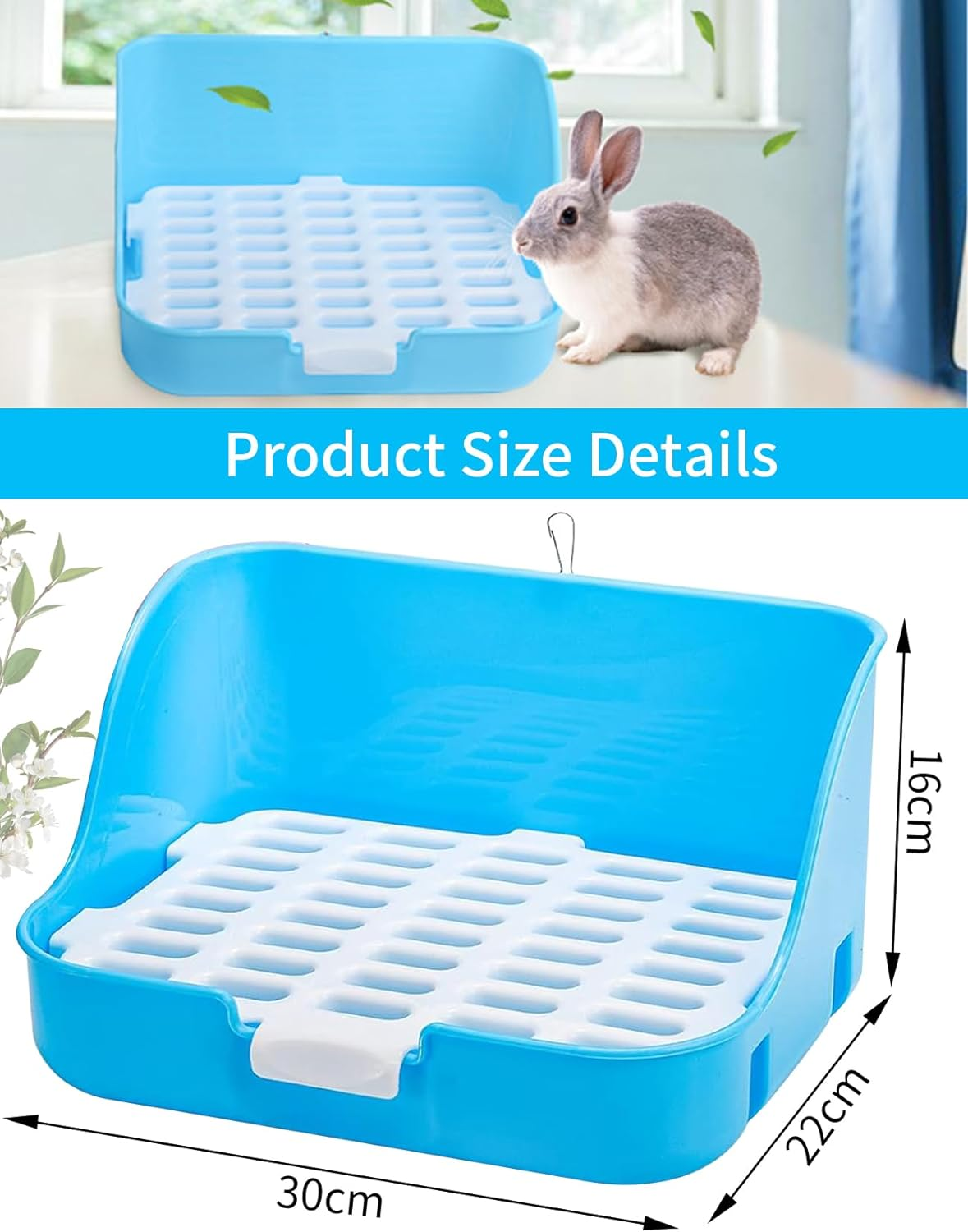 Rabbit Litter Box, Bunny Toilet Box, Large Rabbit Litter Box Trainer, Rectangular Plastic Square Cage Box with Hanging Clip, Bunny Corner Litter Pan Pet Toilet Potty Trainer, Small Animal Toilet (PK) - Pk image number 5