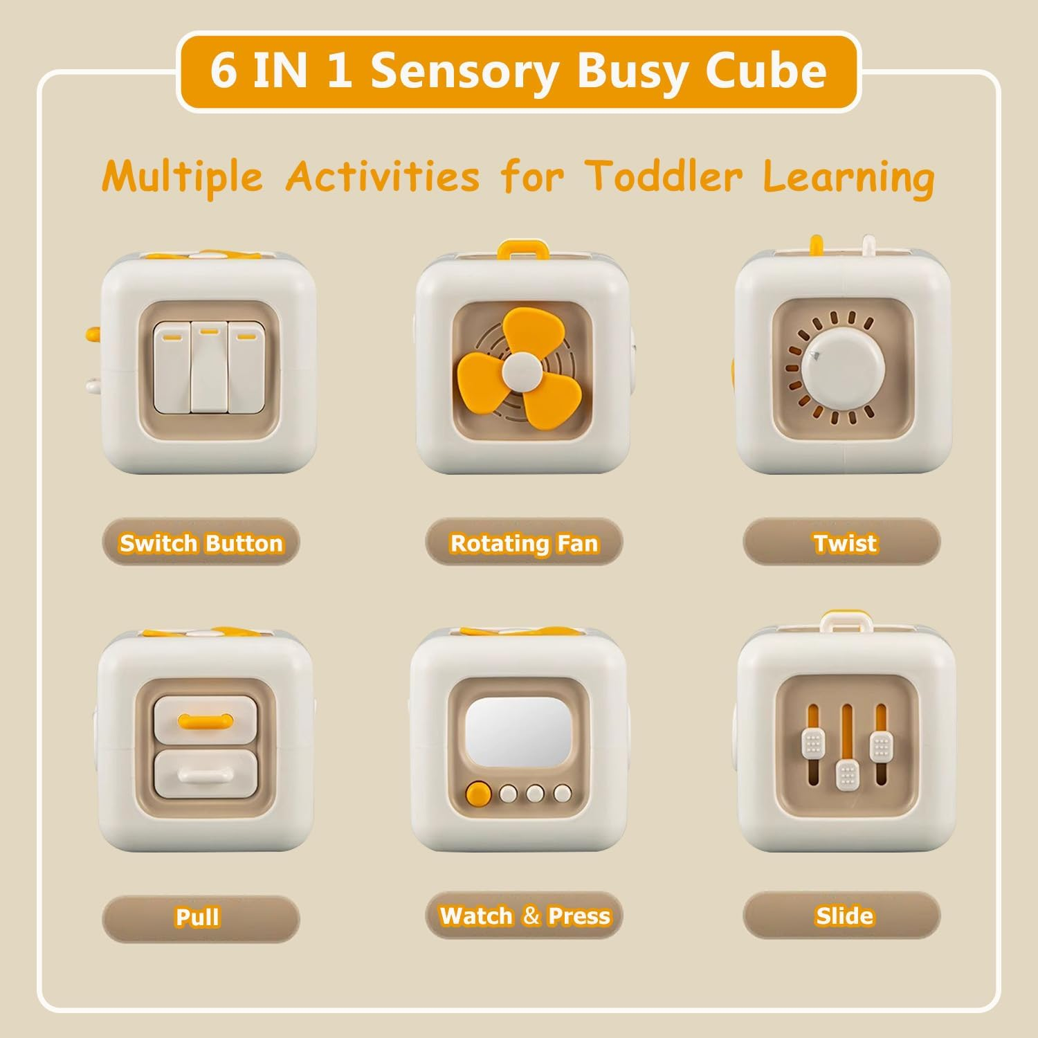 Baby Montessori Busy Cube Toy, Baby Sensory Learning Fine Motor Activity Board Toy for Kids, Airplane Travel Car Toys for Toddler Boys and Girls Gifts 1 Years+ image number 3