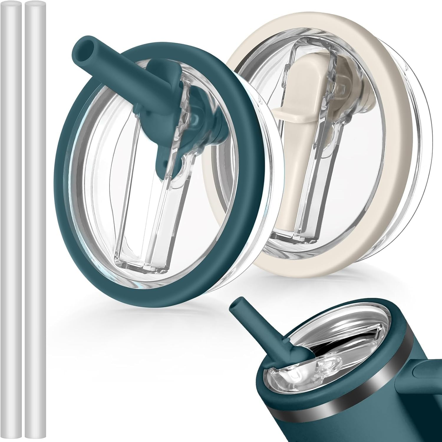 40Oz Flip Straw Leak Proof Lid for Stanley H2.0 Quencher, 2 Pack Tumbler Lid Replacement, 40Oz for Stanley Cup, Protour Accessories, Spill Proof Straw Cover