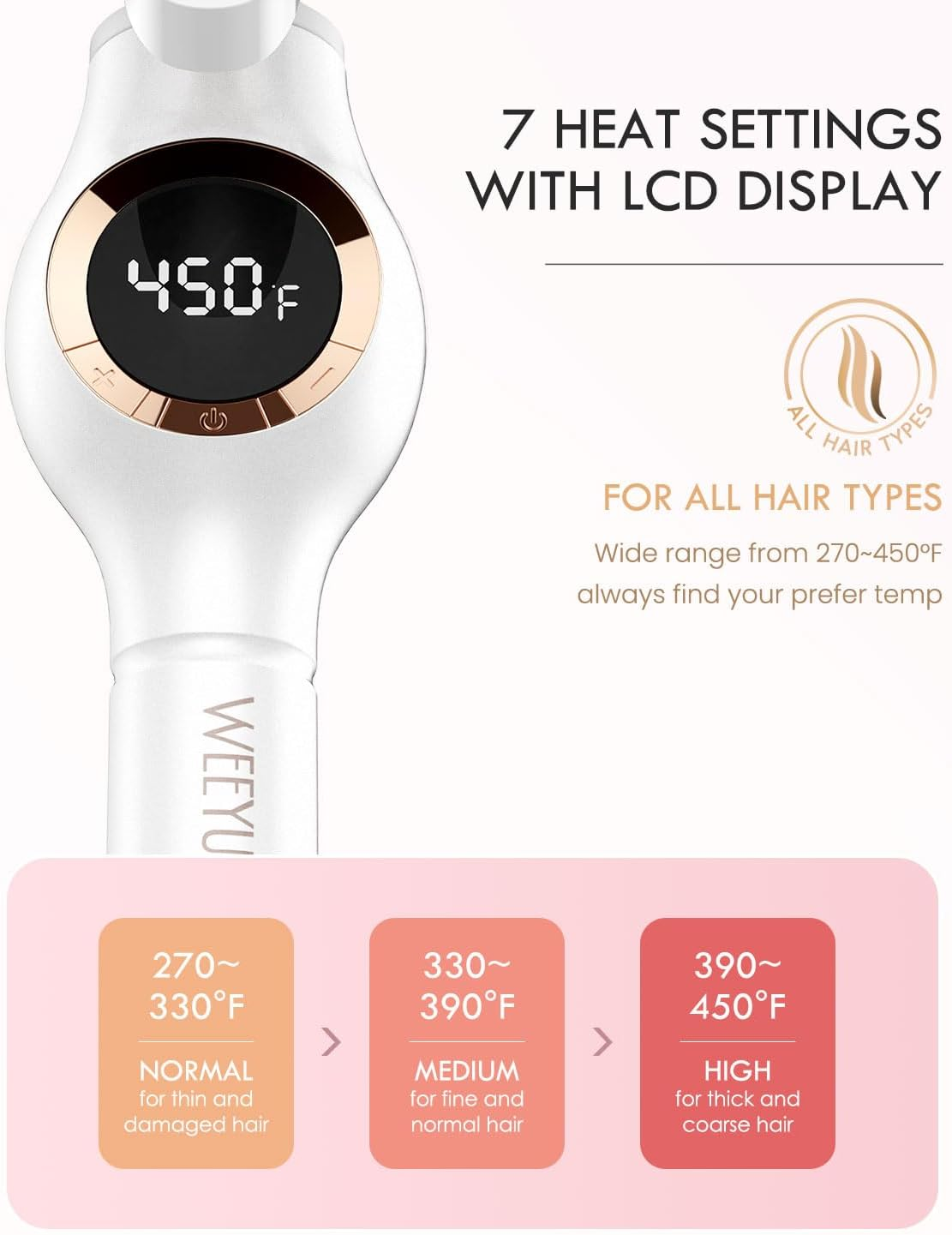 WEEYUM 1 1/4 Inch Curling Iron, Large Barrel Curling Wand for Hair, Ceramic Tourmaline Hair Curling Iron Double Voltage(100-240V) image number 3