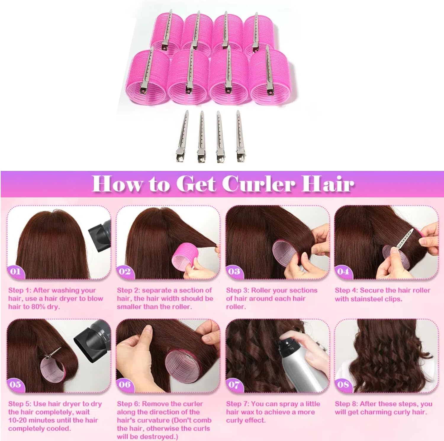 35 Pcs Hair Rollers Set with Clips 18 Salon Quality Hair Styling Tools 3 Sizes Durable Reusable Lightweight Easy to Use for All Types Hair Curlers image number 6