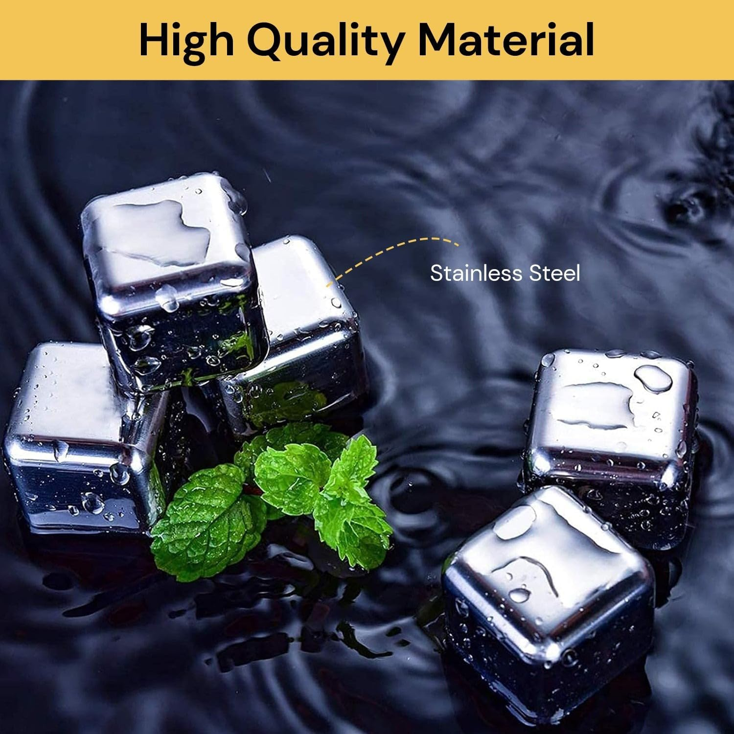 EZONEDEAL Stainless Steel Chilling 8Pcs Cubes Reusable Ice Cube Whiskey Stones for Drinks with Ice Tongs and Freezer Storage Tray Beverage Chilling Rocks Gift Sets for Man, Friends Whiskey Lovers image number 2