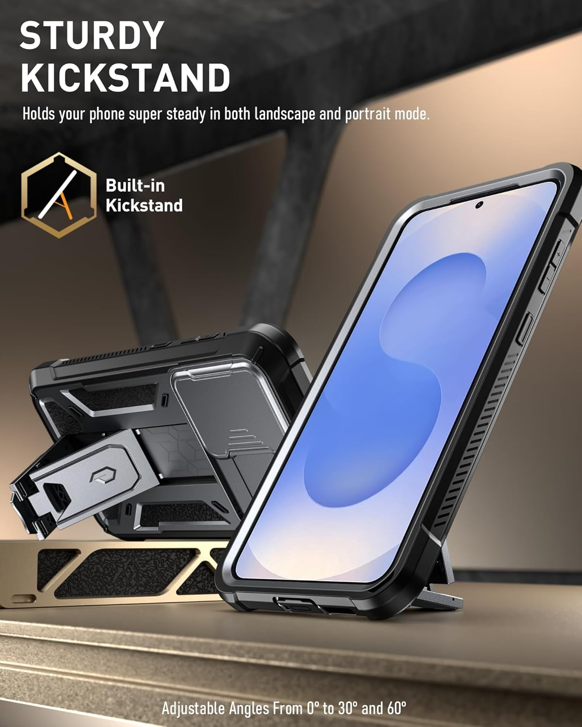 Poetic Spartan Case for Galaxy S25+ plus 6.7", [Slide Camera Cover] [Screen Protector Works with Fingerprint Id]Military Grade Rugged Shockproof S25 plus Phone Case with Kickstand, Metallic Gun Metal