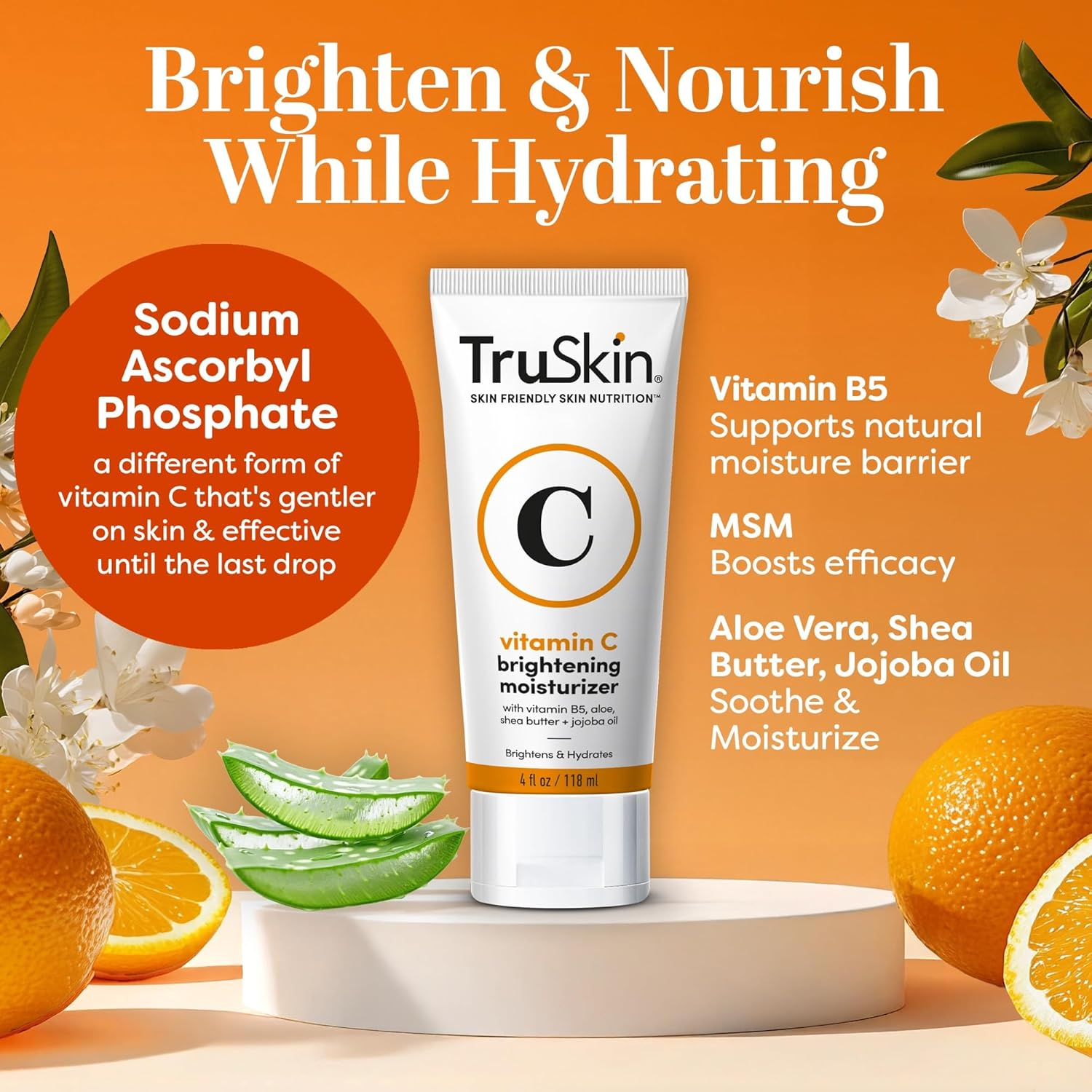 Truskin Vitamin C Face Moisturizer, a Brightening anti Aging Wrinkle Cream for Face, Formulated with Vitamin B5, Vitamin E, Jojoba Oil, Organic Aloe Vera and Green Tea for Natural Skin Health, 4 Fl Oz image number 6