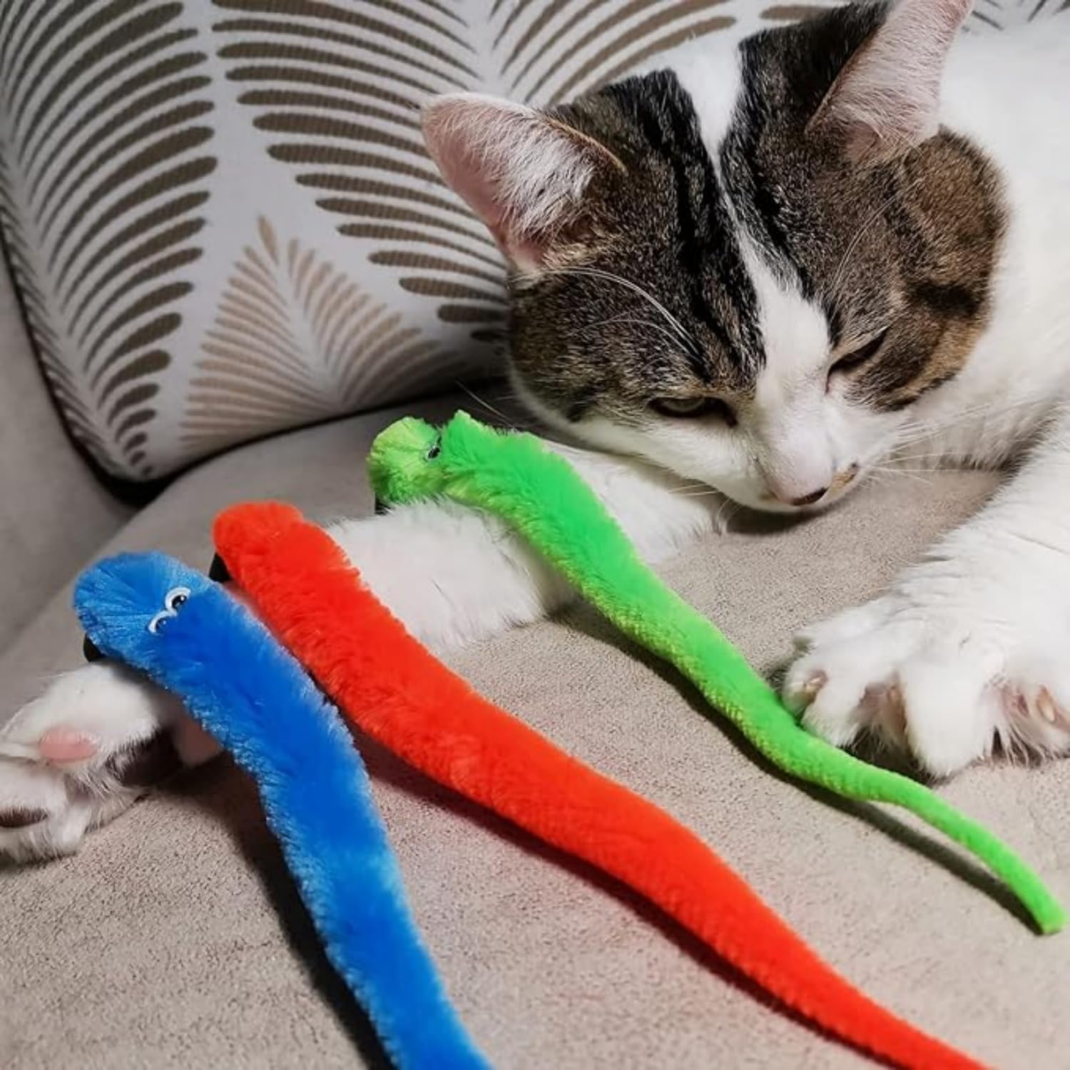10 Packs of Worm Cat Toy Filling, Colorful Interactive Teasing to Replace Indoor Cats and Kittens image number 1