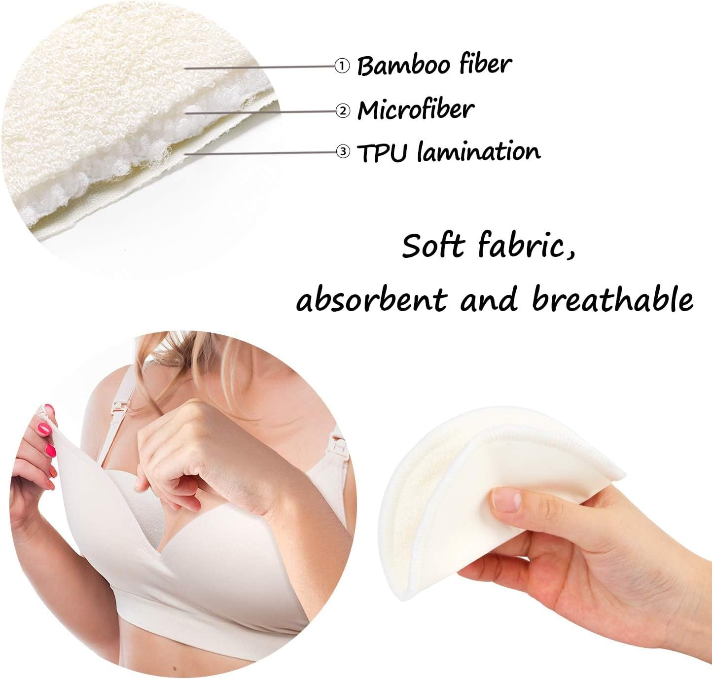 14PCS Washable Breast Pads, Reusable Organic Bamboo Breast Pads with Laundry Bag and Storage Bag - Soft, Absorbent, Hypoallergenic, Eco Pads for Breastfeeding (Round) image number 5