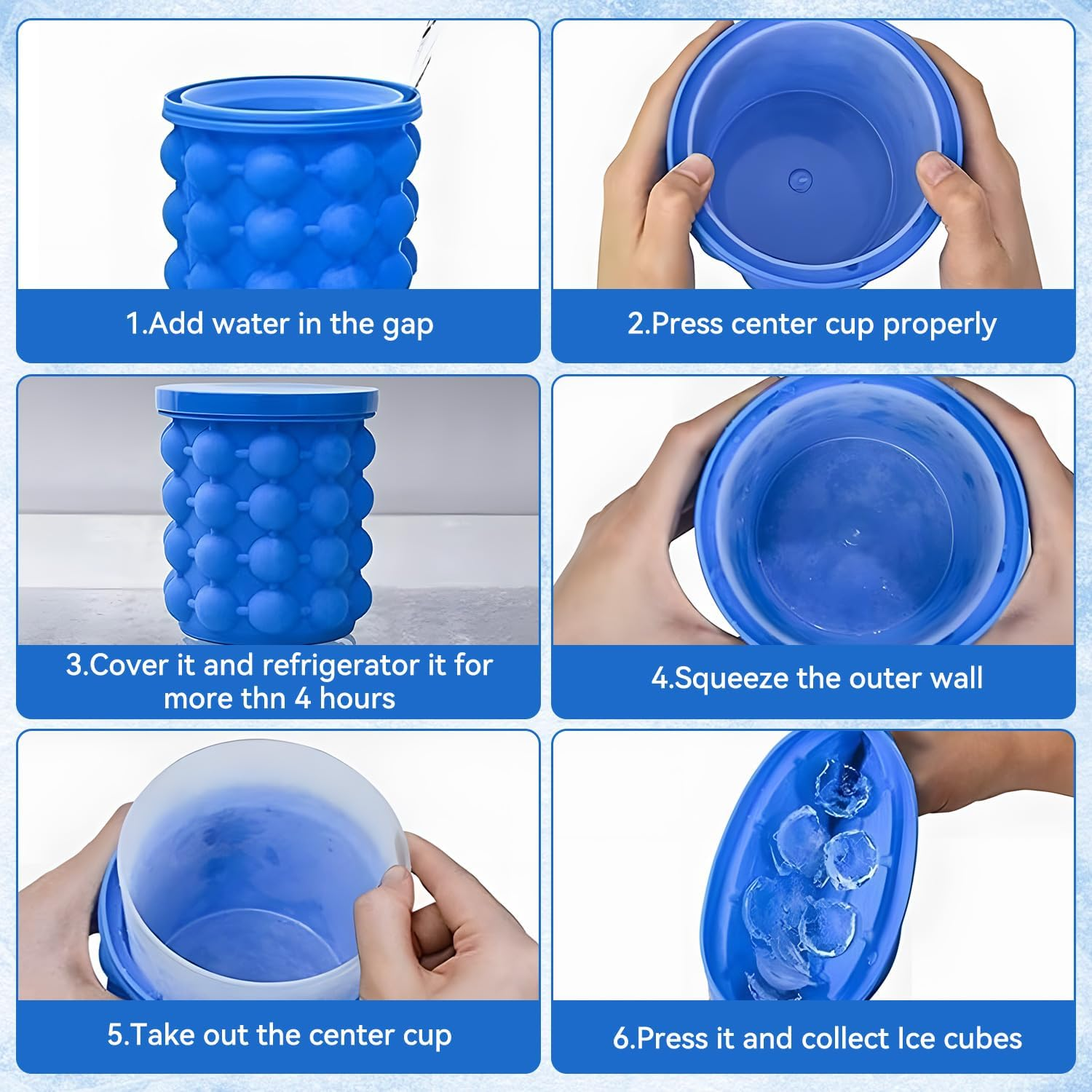 5.5" X 4.8" Ice Cube Maker Silicone Ice Trays Mold Large Silicone Ice Bucket 2 in 1 Silicone round Ice Maker for Party, Match, Picnic, Cocktail