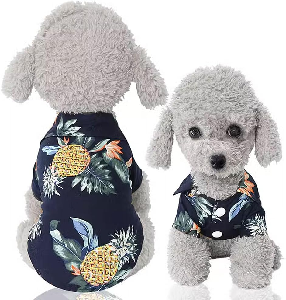 Voarge Pet Polo Shirt, Hawaiian Style Floral Dog Shirt, Printed T-Shirts, Stylish Breathable Dog Summer T-Shirt for Small to Medium Dogs Cats (Pineapple Navy, XL)