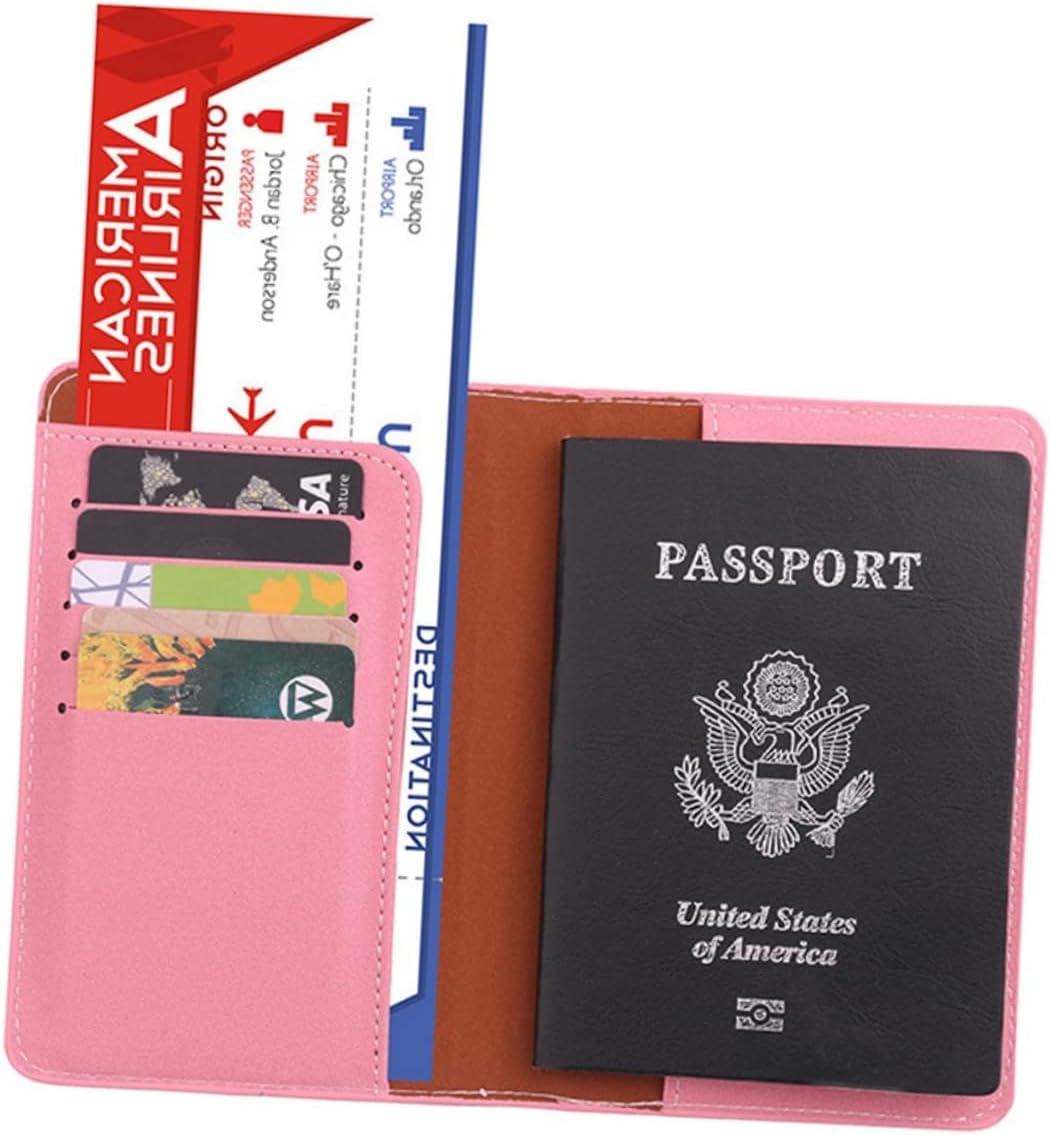 SOESFOUFU 2Pcs Multi-Functional RFID Passport Holder Pouch Magnetic Closure Dull Polish Pu Leather Travel Pouch image number 4