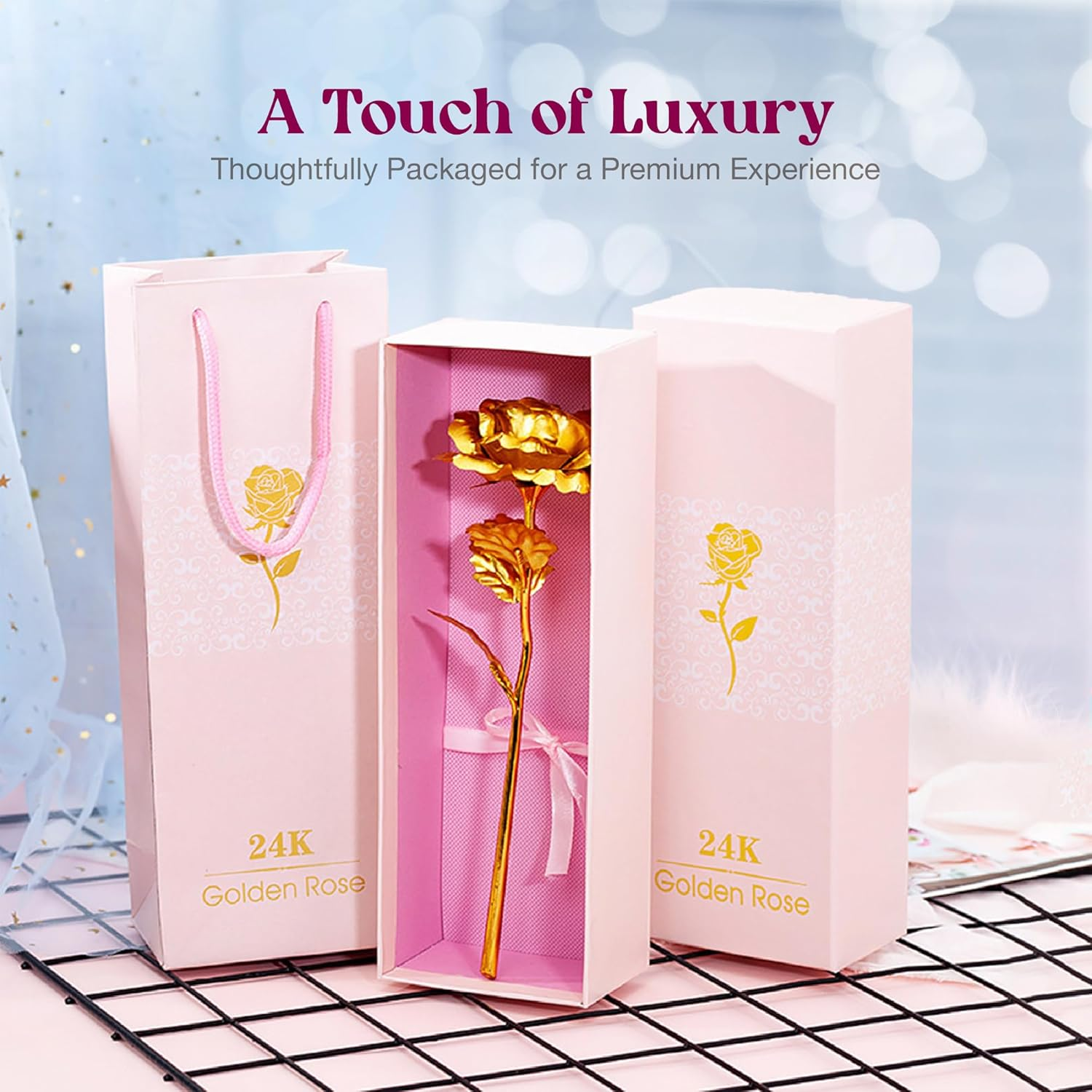 24K Gold Rose with Luxury Gift Box - 10-Inch Golden Rose Metal Single Roses and Valentine'S Day Gifts Idea for Women, Loved Ones, Mom, Wife, Girlfriend, Grandma, Mother'S Day image number 2