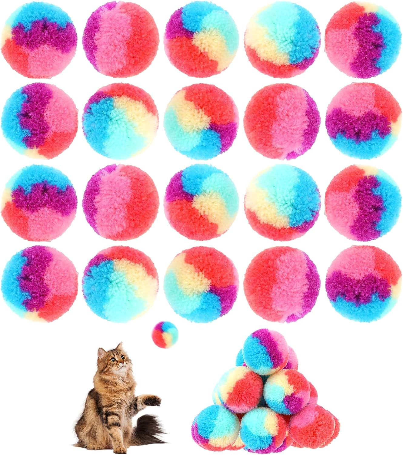 Toulifly Cat Toy Ball, Soft Plush Cat Ball, Pack of 20 Rainbow Cat Toy Balls, Stretch Interactive Plush Ball, Soft Cat Balls, for Indoor and Outdoor Cat Toys image number 6