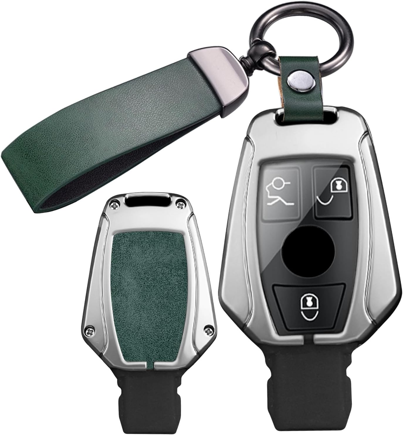 Ontto Metal Leather Car Key Fob Cover Fit for Mercedes Benz A/B/C/E/G/S Class GLA GLC GLE GLK GLS CLA CLE CLS AMG E200 W177 Smart Key Holder Case Keyring Shell Bag Keychain Auto Accessories Black B