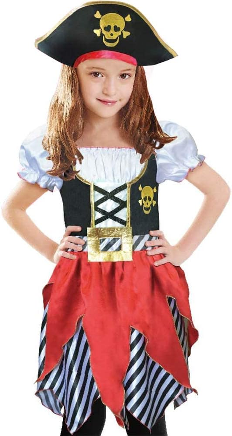 Sincere Party Girls Pirate Costume Pirate Bucaneer Princess Deluxe Dress&Pirate Hat for Kids 3-10Years