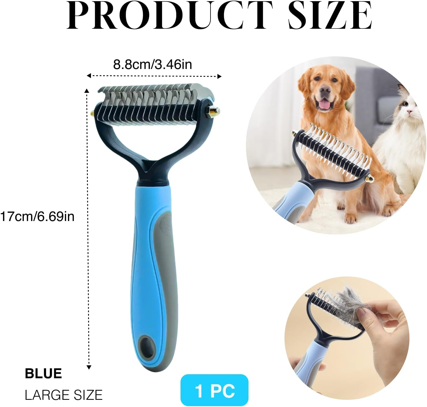 Pet Dog Grooming Brush, Double Sided Shedding & Dematting Undercoat Rake Comb for Dogs and Cats, Professional Dog Shedding Brush to Reduce Tangles, Shedding & Matts in Medium & Long Hair image number 4