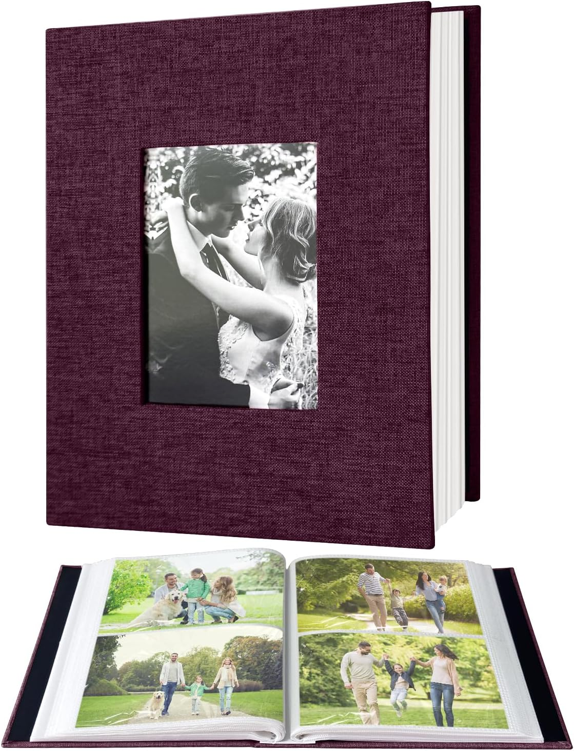 200-Pocket Photo Album 4X6 - Slip-In Picture Album with Linen Cover & Display Window, Vertical Photo Book for Wedding, Family, Baby, Anniversary & Vacation Memories (Holds 200 Photos) image number 1