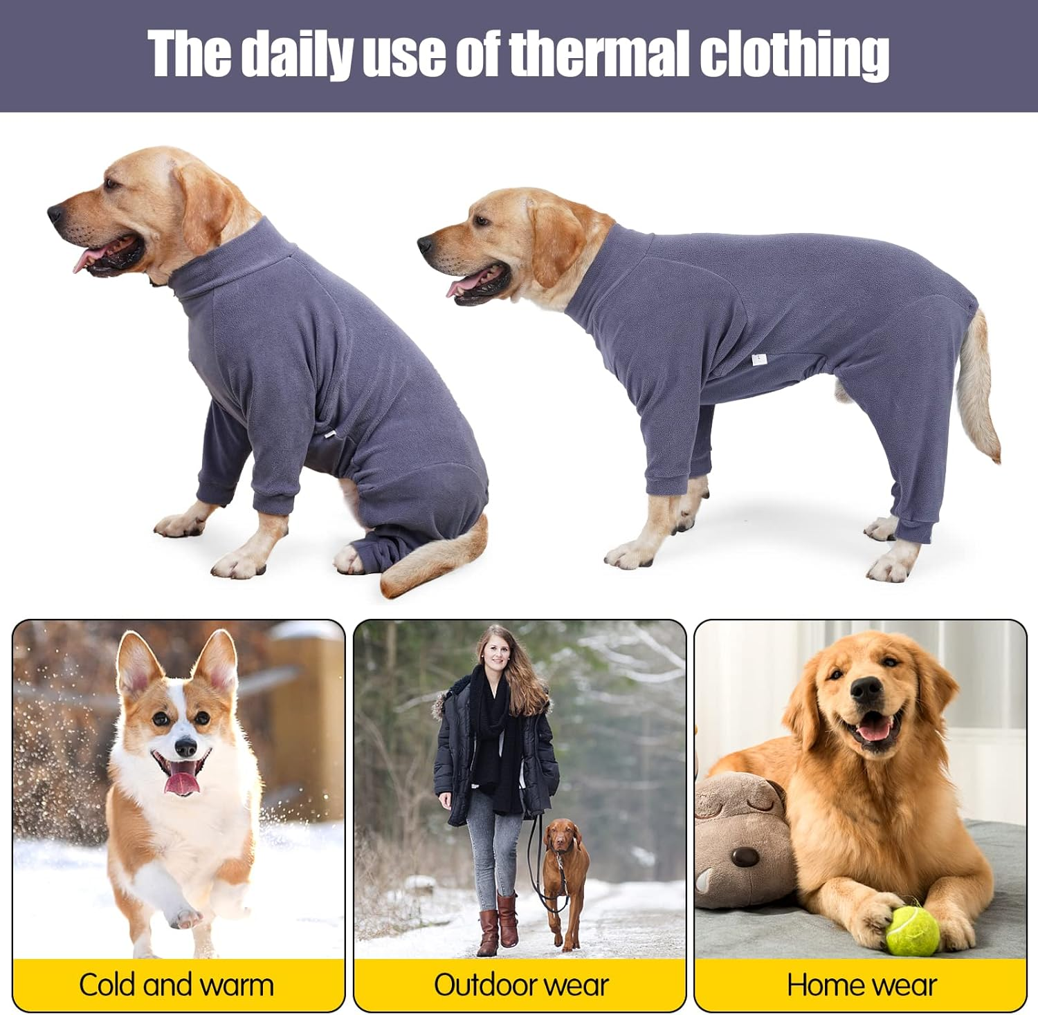 Dog Pajamas Winter Warm Coat 4 Legs Fleece Dog Onesie PJS Lightweight Turtleneck Dog Cold Weather Coat for Small Medium Large Dogs