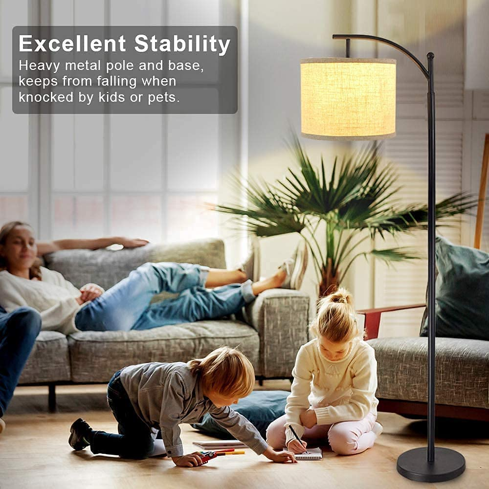 Depuley Floor Lamp, Standing Lamp with Hanging Lamp Shade, Industrial Arc Reading Lamp Is Perfect for Bedroom, Living Room, Office, Study Room, Included 8W 3000K Eye-Care LED Bulb