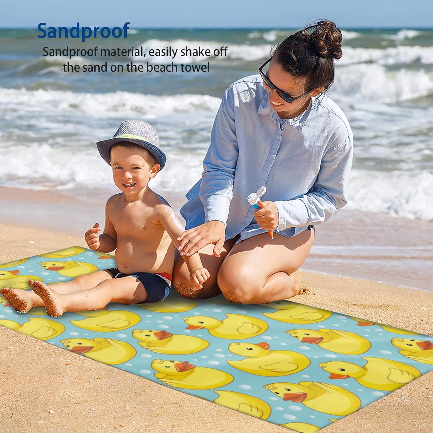 HUIANBPO Cute Cartoon Rubber Ducky Print Microfiber Beach Towel 32X52Inch,Large Bath Towels for Kids and Adults - Quick Dry Absorbent Sand Free Towel for Bathroom,Pool,Shower,Travel,Sport image number 5