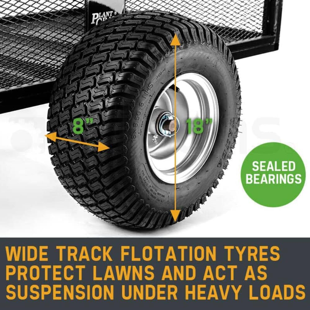 Plantcraft Dump Cart Mesh Towed Steel 1250LBS ATV Mower Trailer Garden Tray with Removable Side Rails image number 2